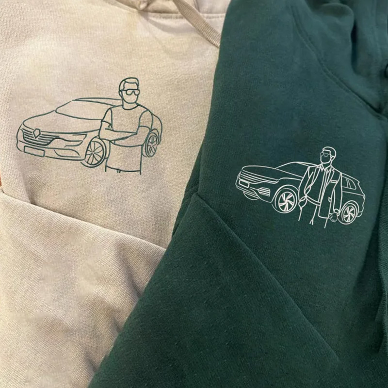 Custom Car Embroidered Photo Hoodie Outline Car Portrait from Photo
