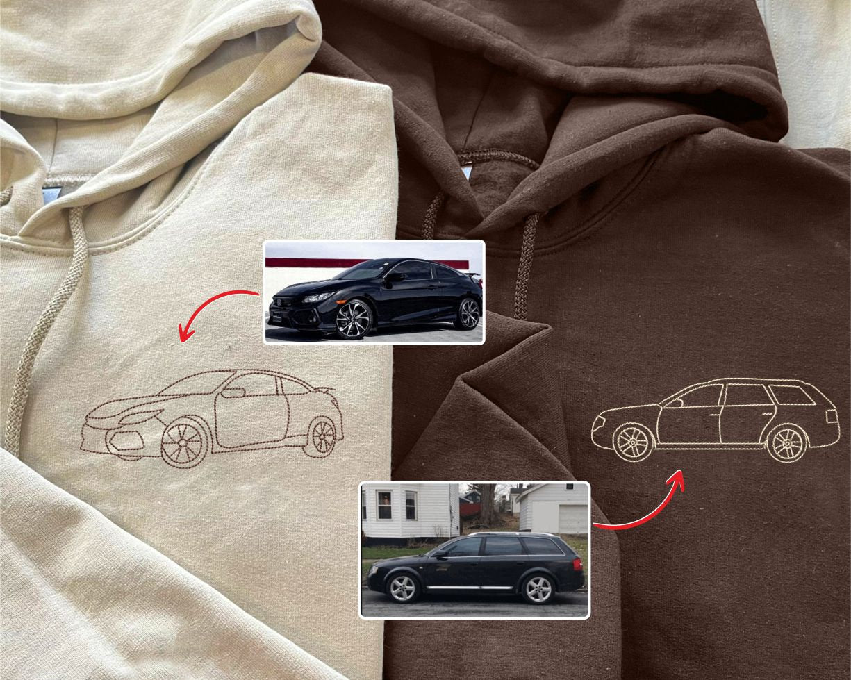 Custom Car Embroidered Photo Hoodie Outline Car Portrait from Photo