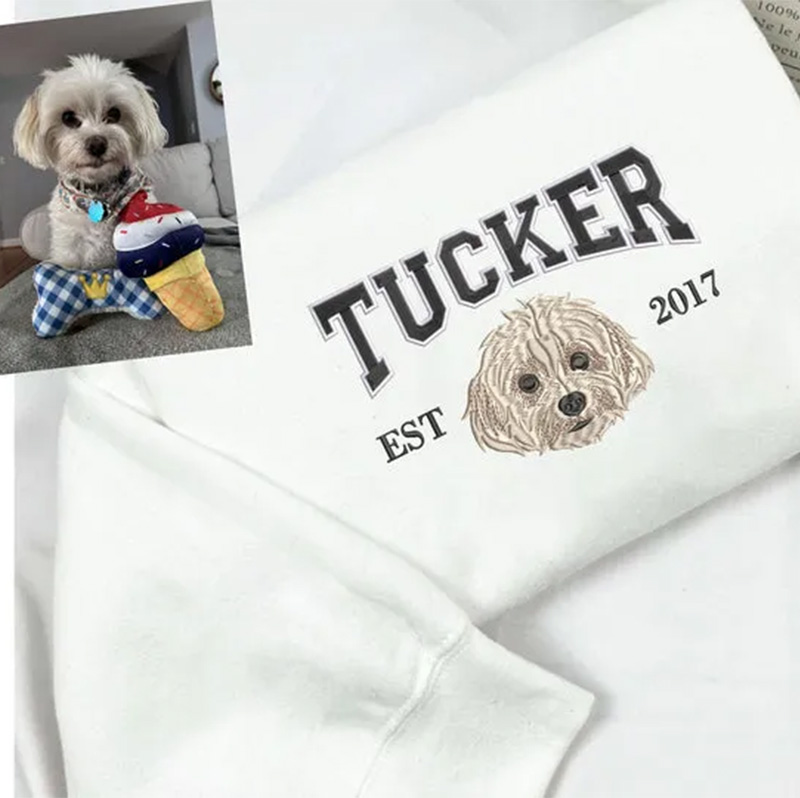 Custom Pet Embroidery Sweatshirt from Photo, Personalized Dog Embroidered Sweatshirt, Pet Face Sweatshirt, Crewneck, Tee or Hoodie