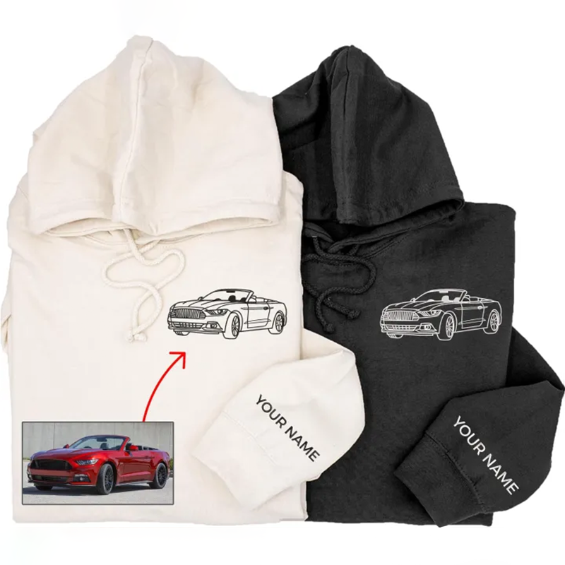 Custom Embroidery Car Photo Line Art Hoodie