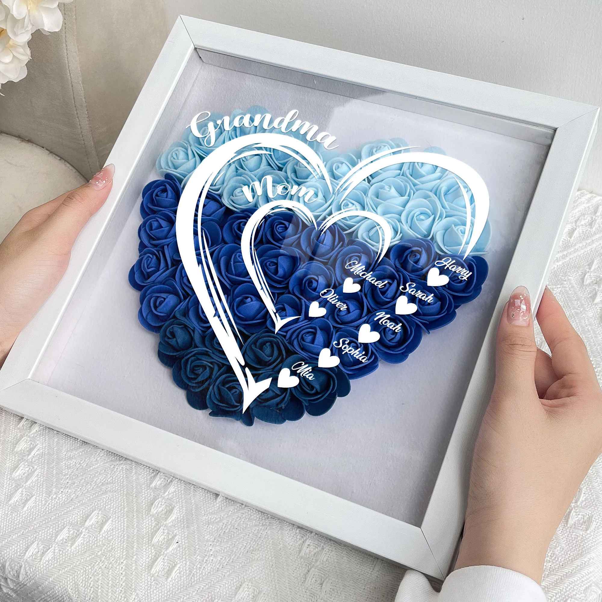 Custom Flower Heart Shadow Box with Names - Mother's Day Gifts For Grandma, Mom