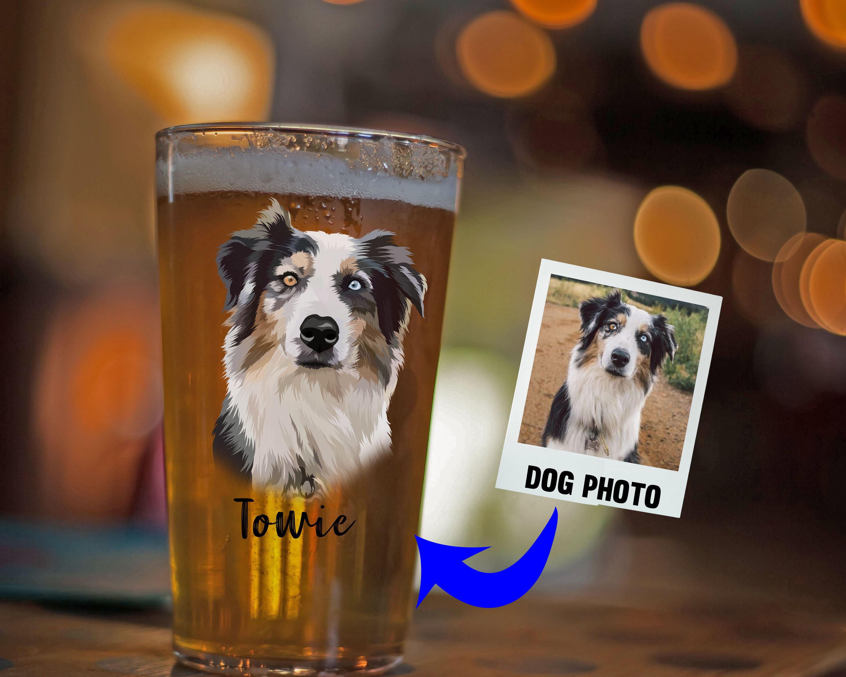 Custom Pet Beer Glass Set, Hand Drawn Vector Custom Pet Portrait