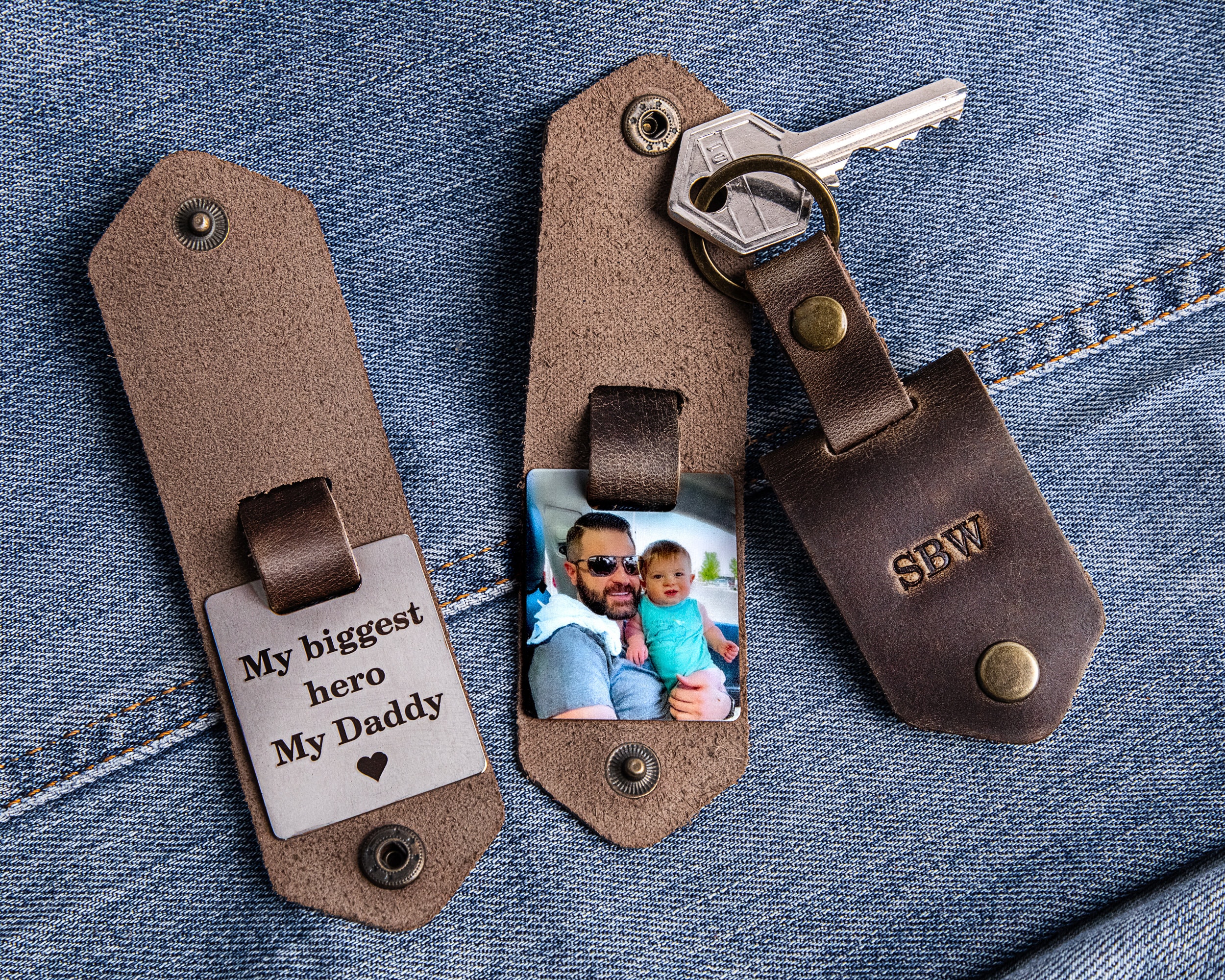 Dad leather keychain personalized with picture, dad keychain, personalized gifts for dad picture keychain, Photo keychains personalized