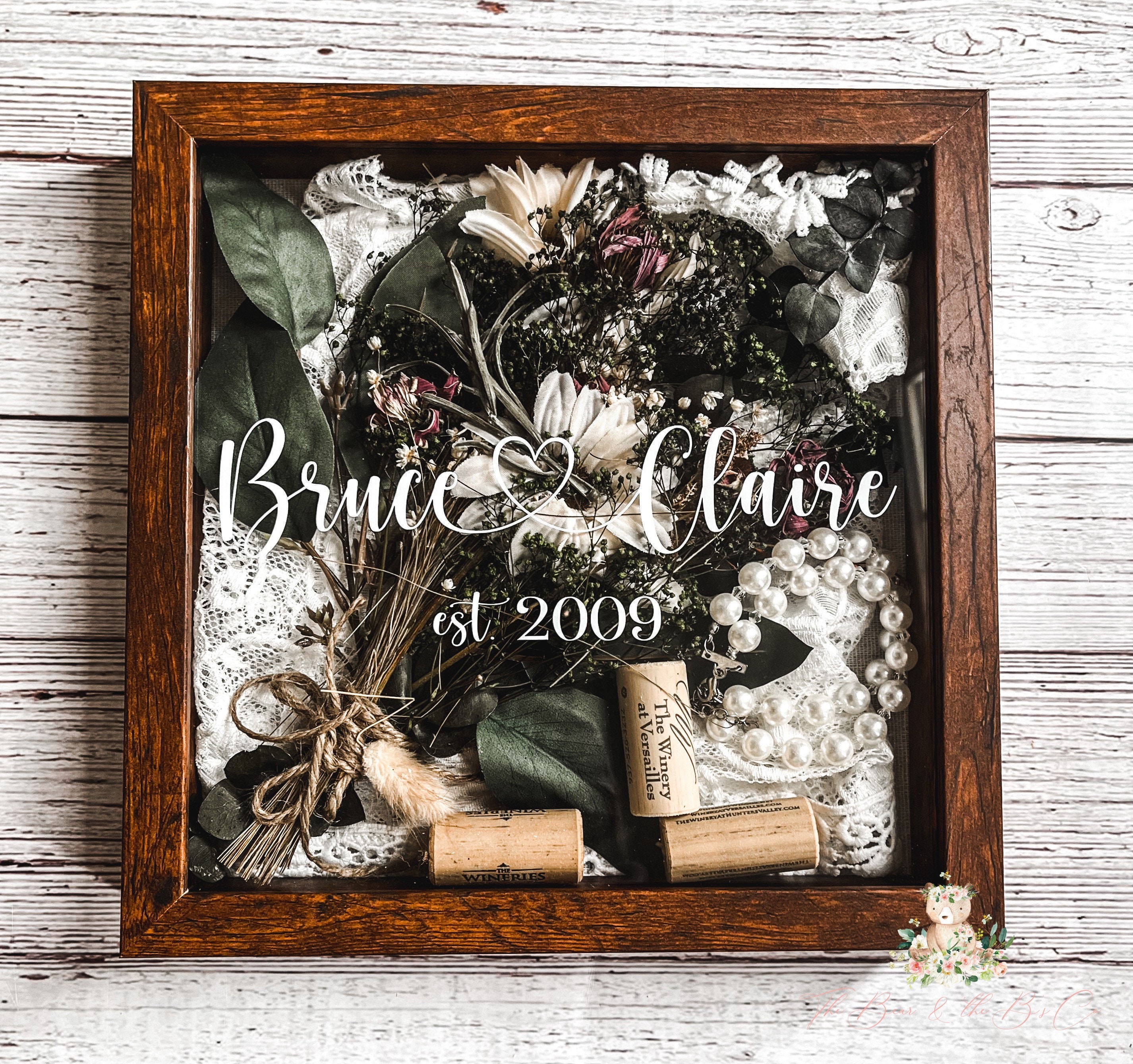 Personalized Wedding Day Keepsake Shadowbox Gift with Couples Name and Date