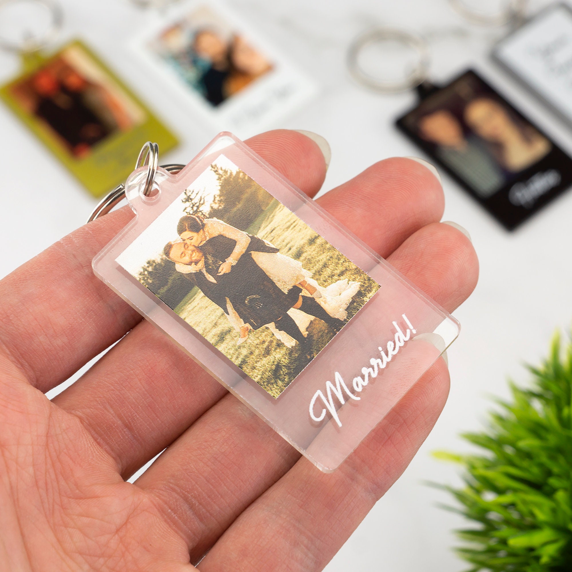 Personalised Couple Photo Keyring Custom Message Keychain