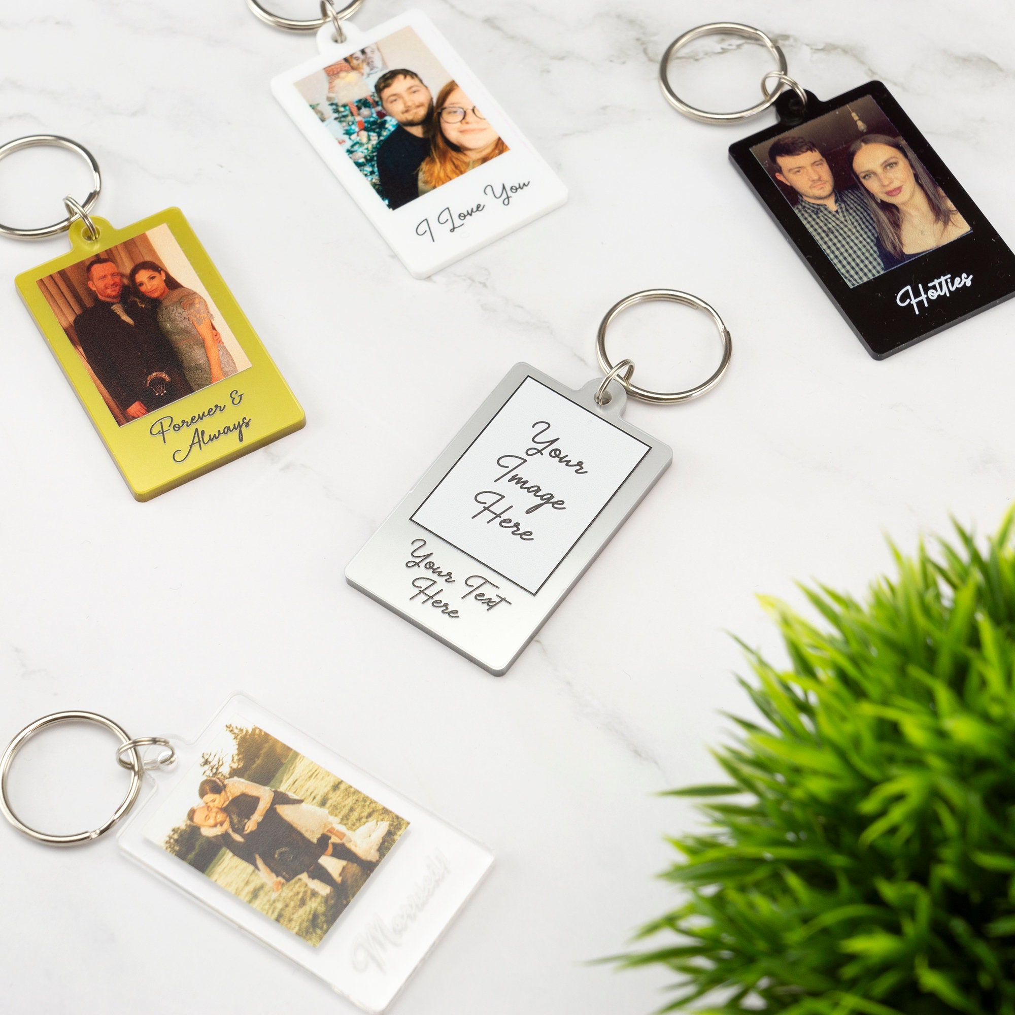 Personalised Couple Photo Keyring Custom Message Keychain