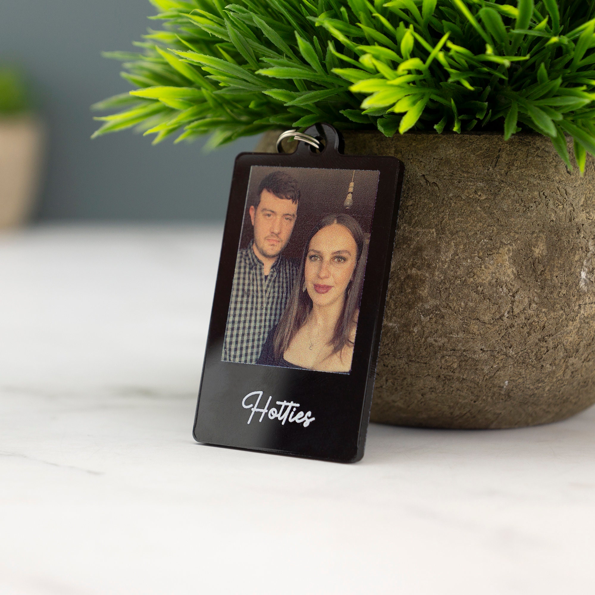 Personalised Couple Photo Keyring Custom Message Keychain