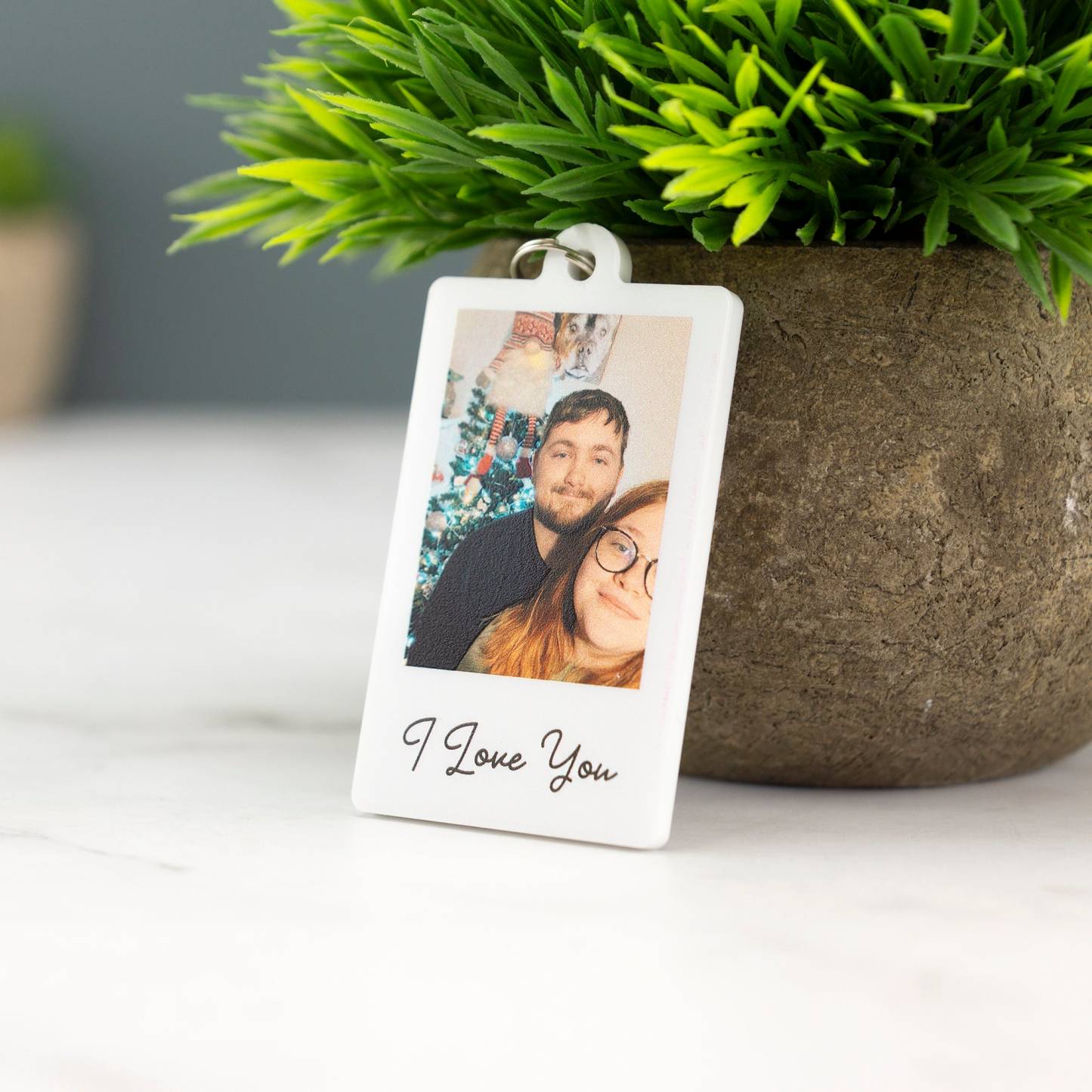 Personalised Couple Photo Keyring Custom Message Keychain