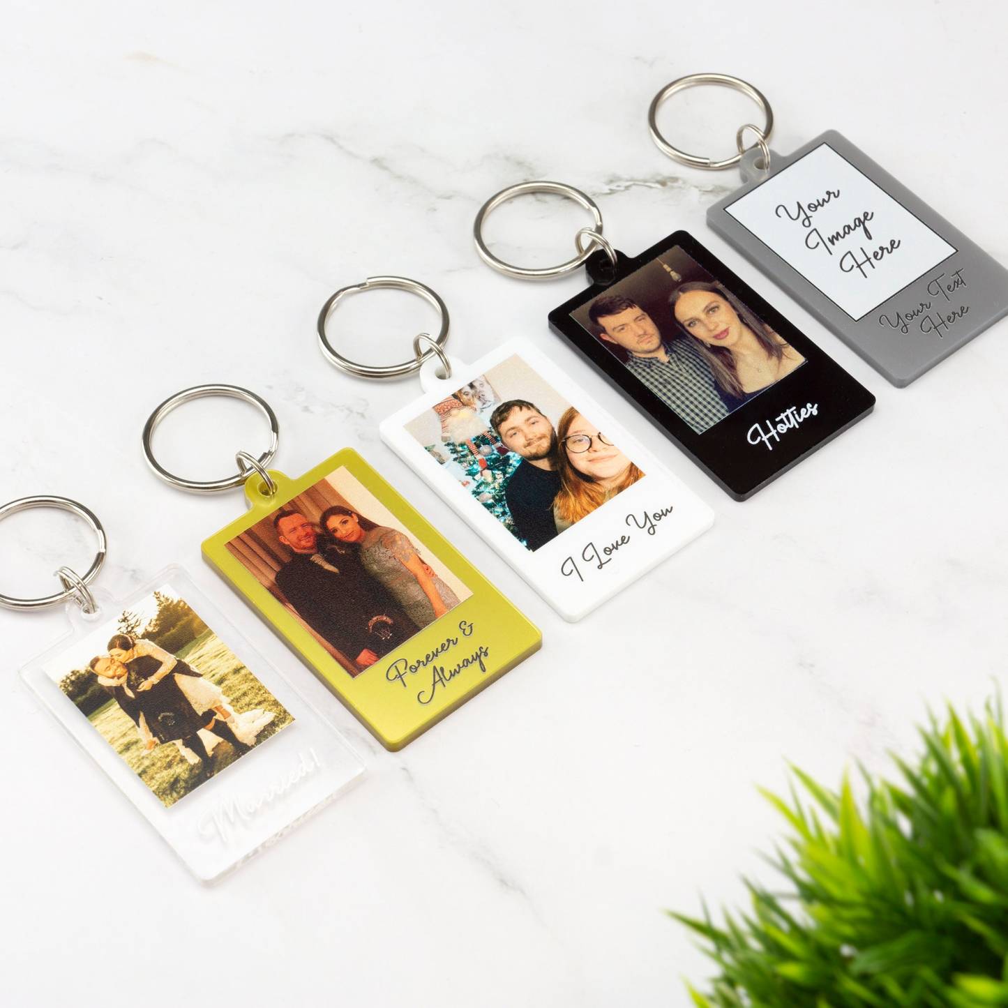 Personalised Couple Photo Keyring Custom Message Keychain