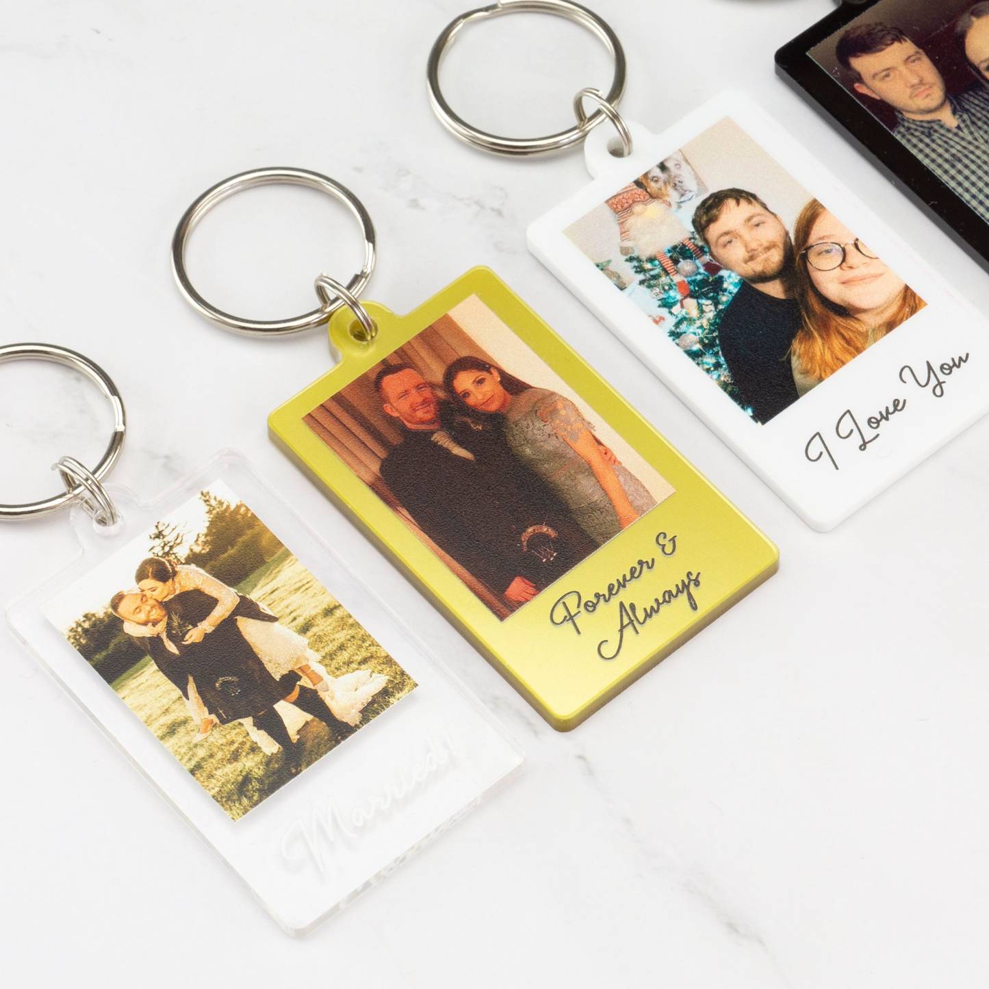 Personalised Couple Photo Keyring Custom Message Keychain