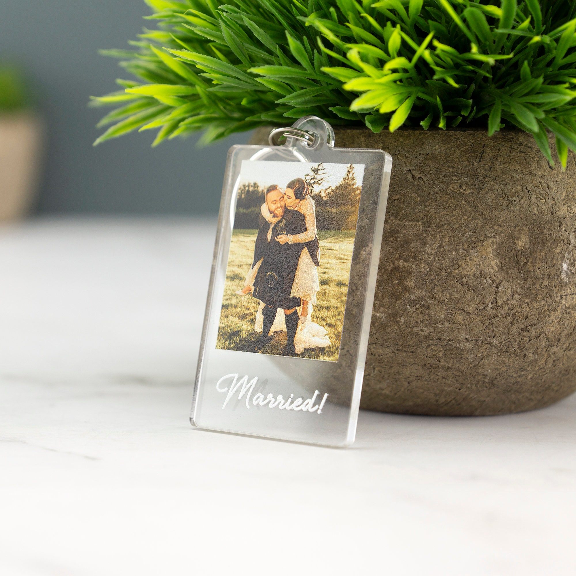 Personalised Couple Photo Keyring Custom Message Keychain