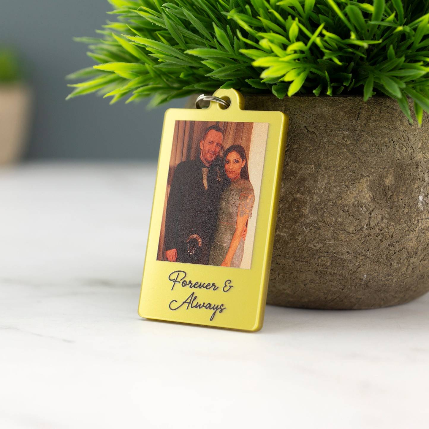 Personalised Couple Photo Keyring Custom Message Keychain