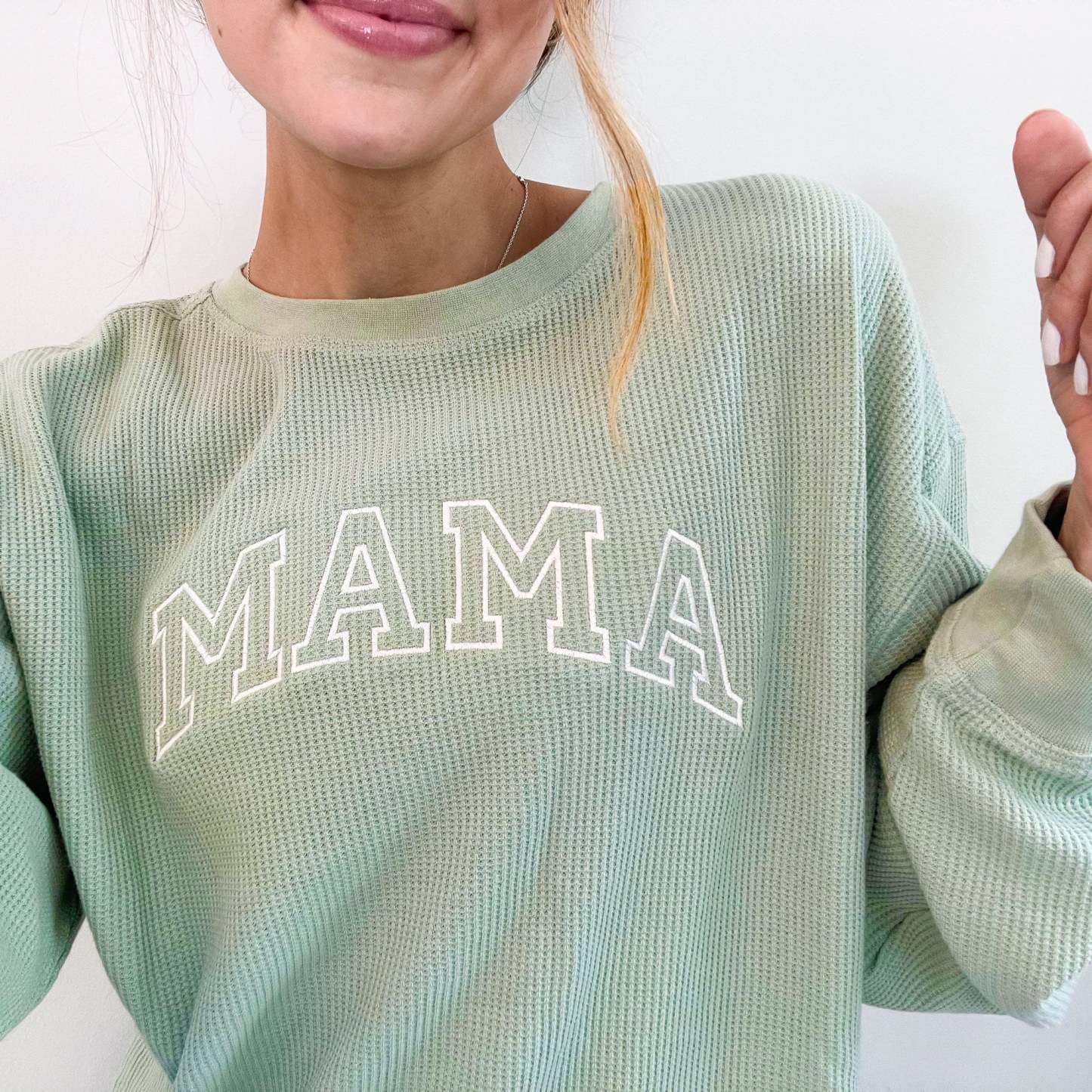 Waffle Knit Mama Crewneck Sweatshirt | Embroidered Mama Sweatshirt | Family Crewneck Sweatshirt | Pregnancy Announcement | Gift for Family