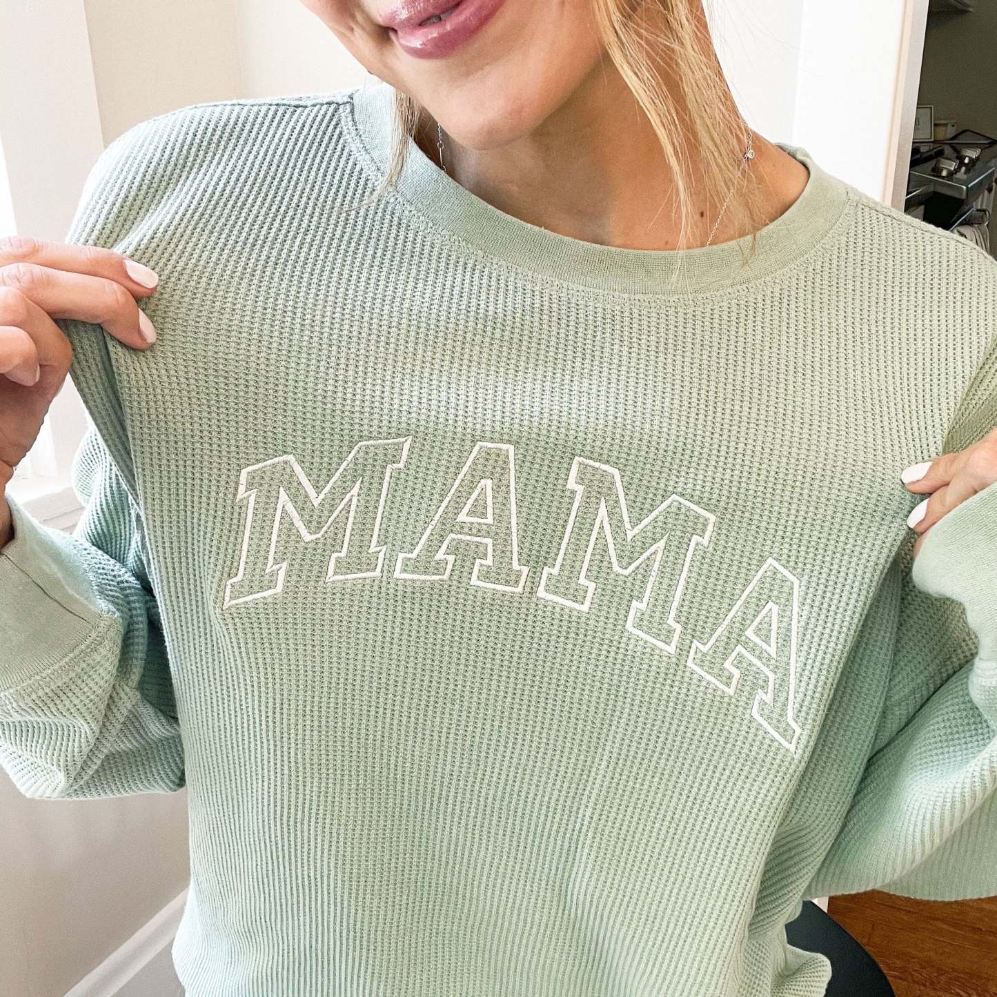 Waffle Knit Mama Crewneck Sweatshirt | Embroidered Mama Sweatshirt | Family Crewneck Sweatshirt | Pregnancy Announcement | Gift for Family