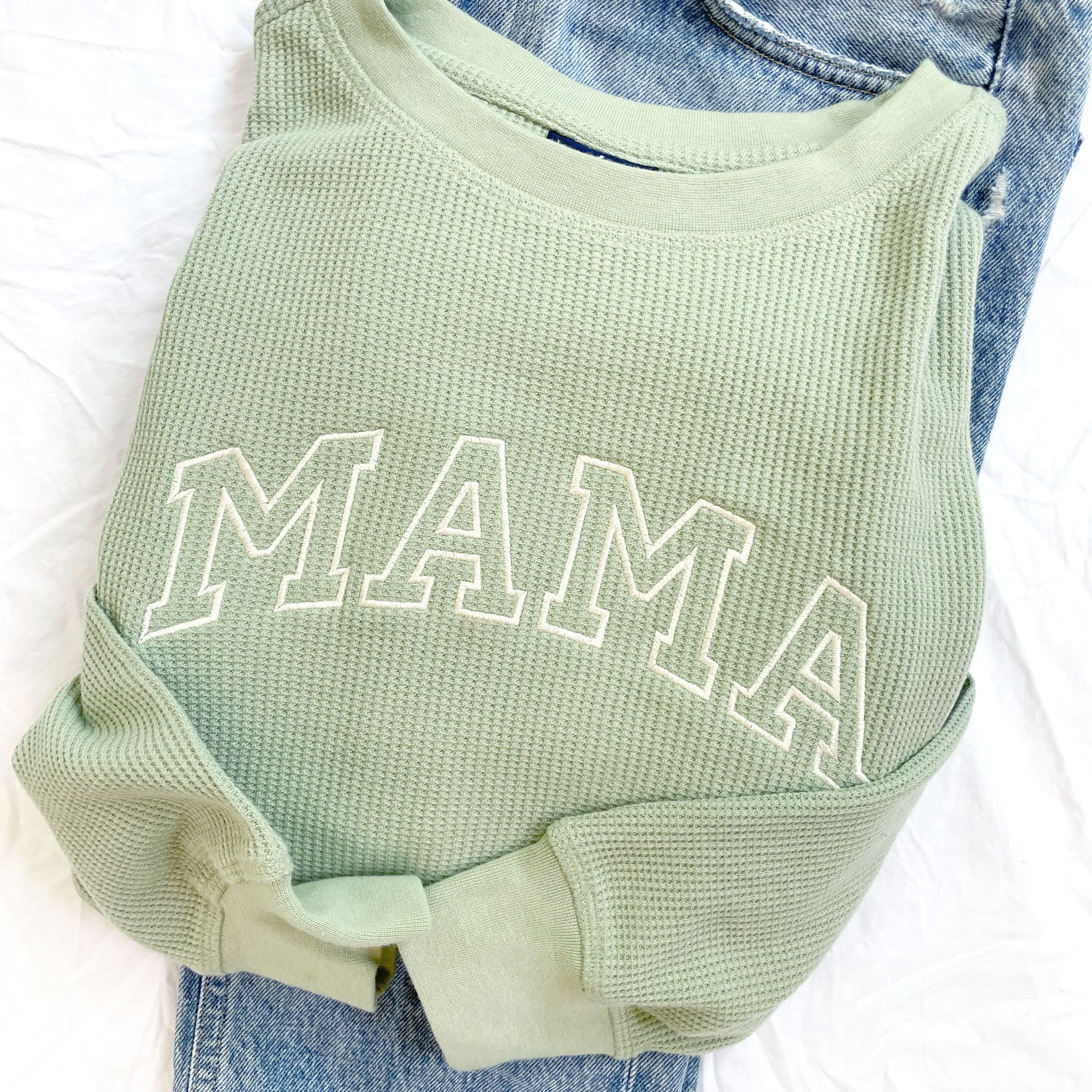 Waffle Knit Mama Crewneck Sweatshirt | Embroidered Mama Sweatshirt | Family Crewneck Sweatshirt | Pregnancy Announcement | Gift for Family