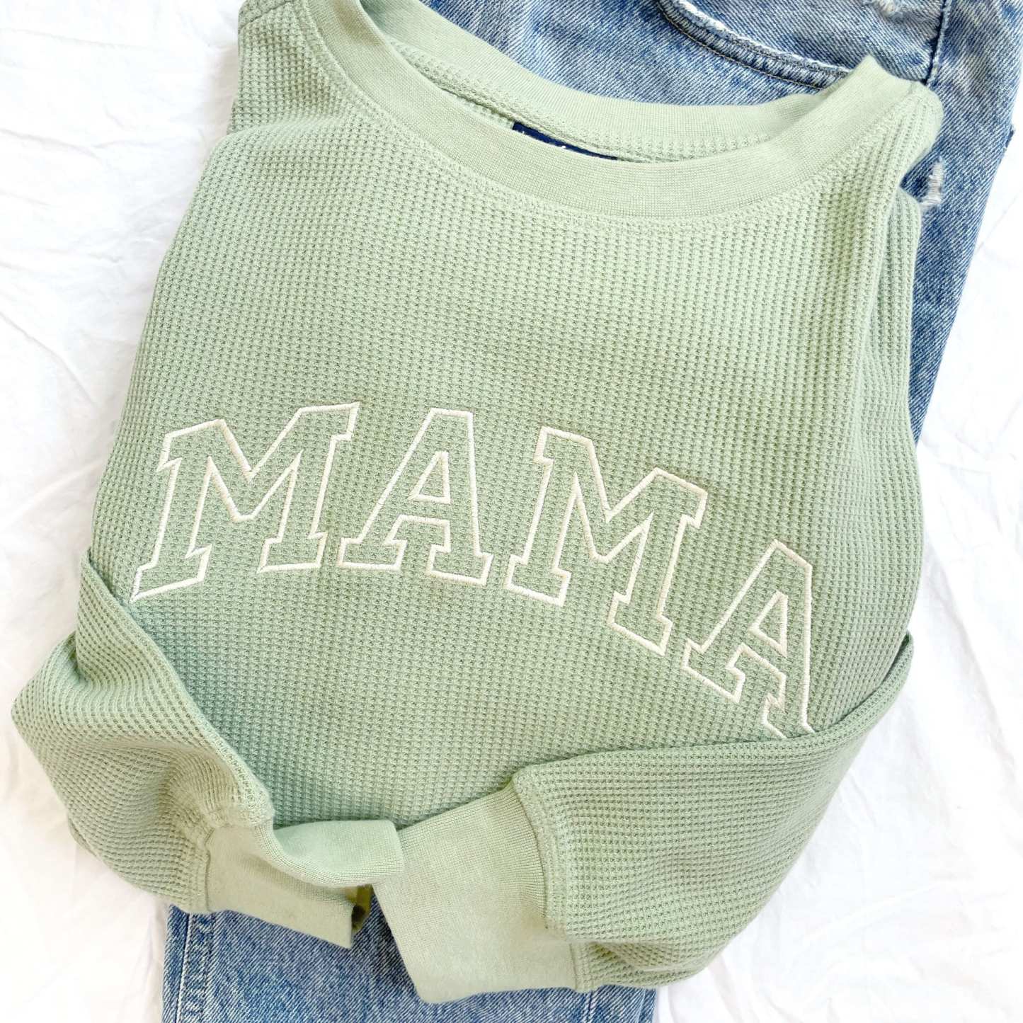 Waffle Knit Mama Crewneck Sweatshirt | Embroidered Mama Sweatshirt | Family Crewneck Sweatshirt | Pregnancy Announcement | Gift for Family