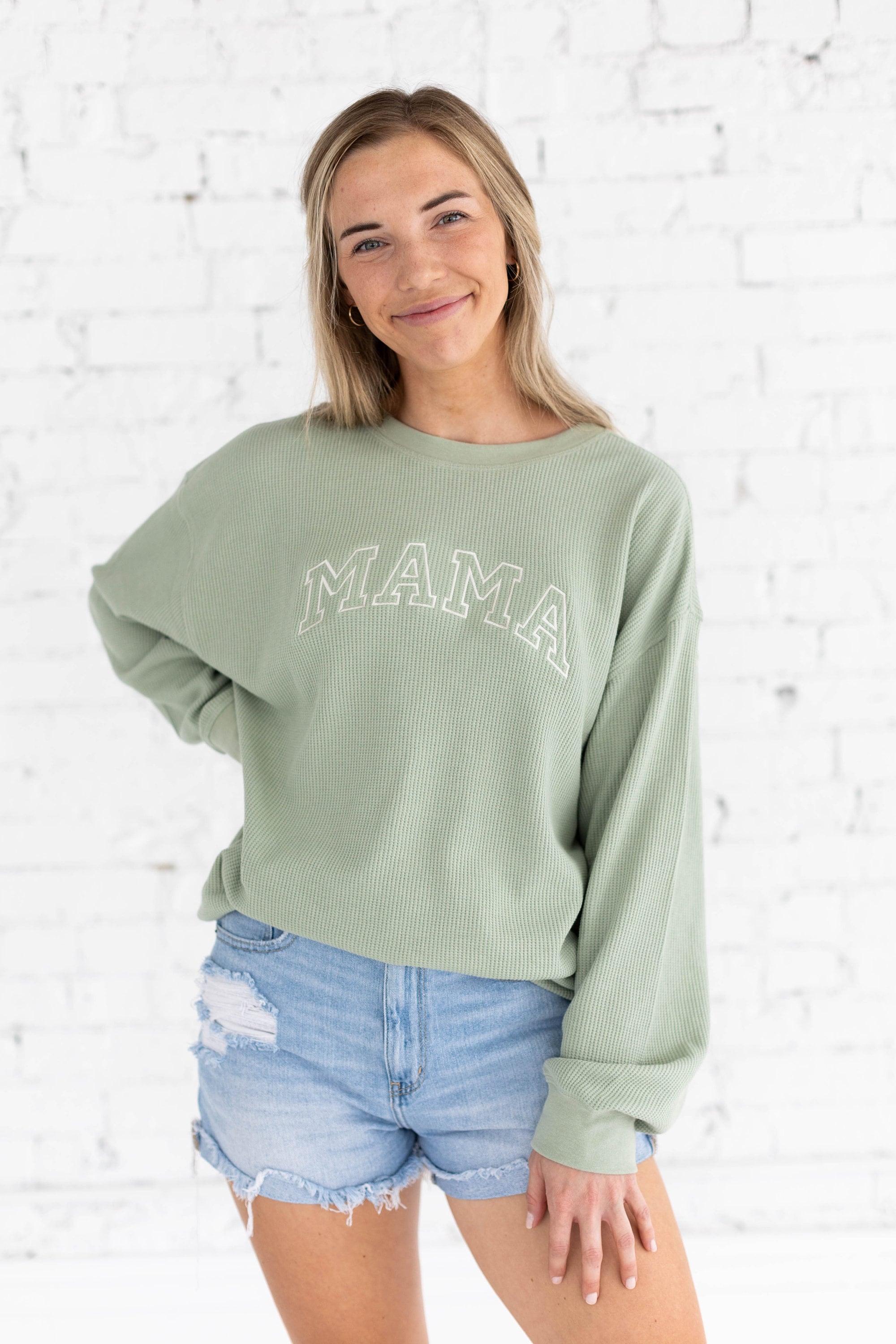 Waffle Knit Mama Crewneck Sweatshirt | Embroidered Mama Sweatshirt | Family Crewneck Sweatshirt | Pregnancy Announcement | Gift for Family
