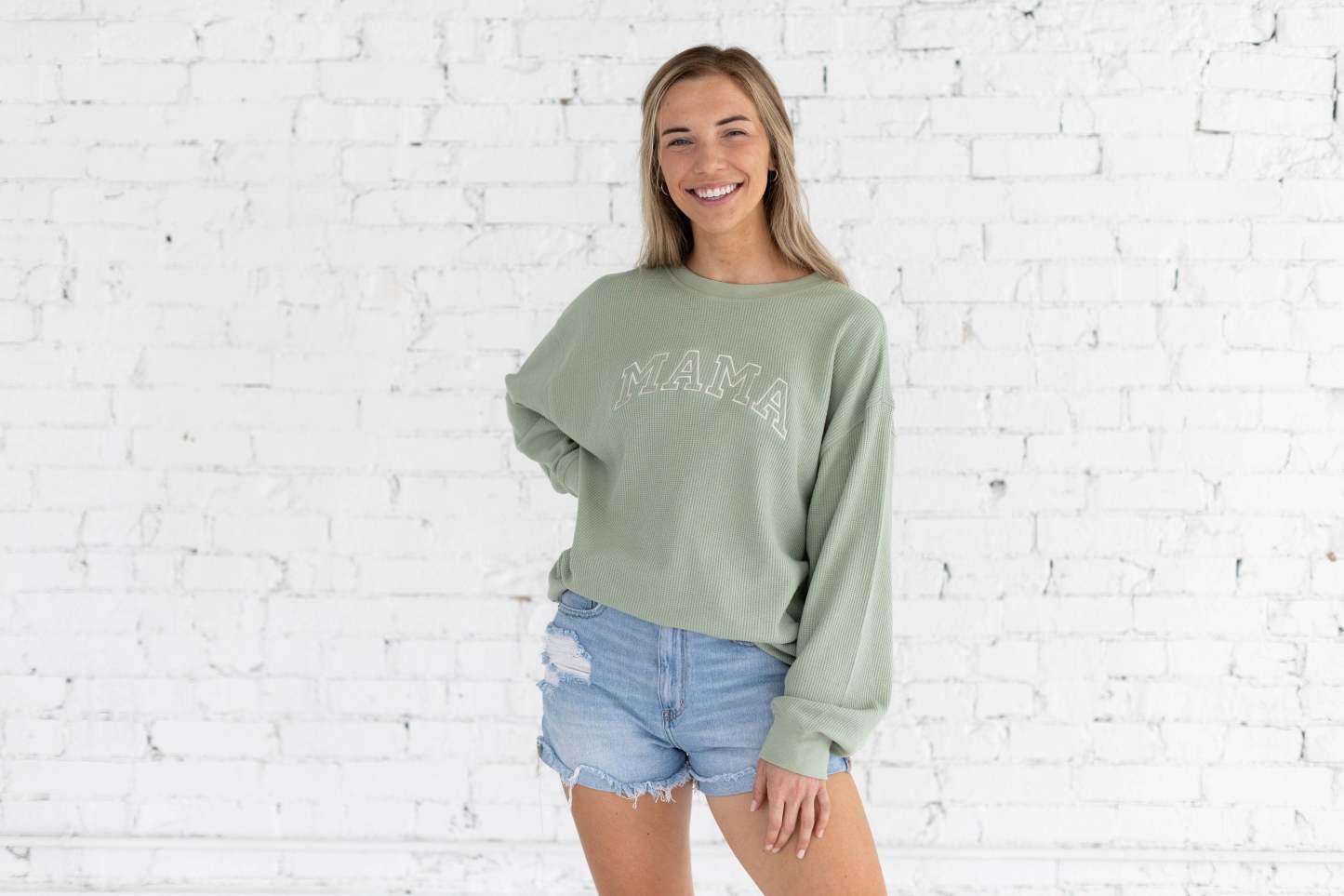 Waffle Knit Mama Crewneck Sweatshirt | Embroidered Mama Sweatshirt | Family Crewneck Sweatshirt | Pregnancy Announcement | Gift for Family