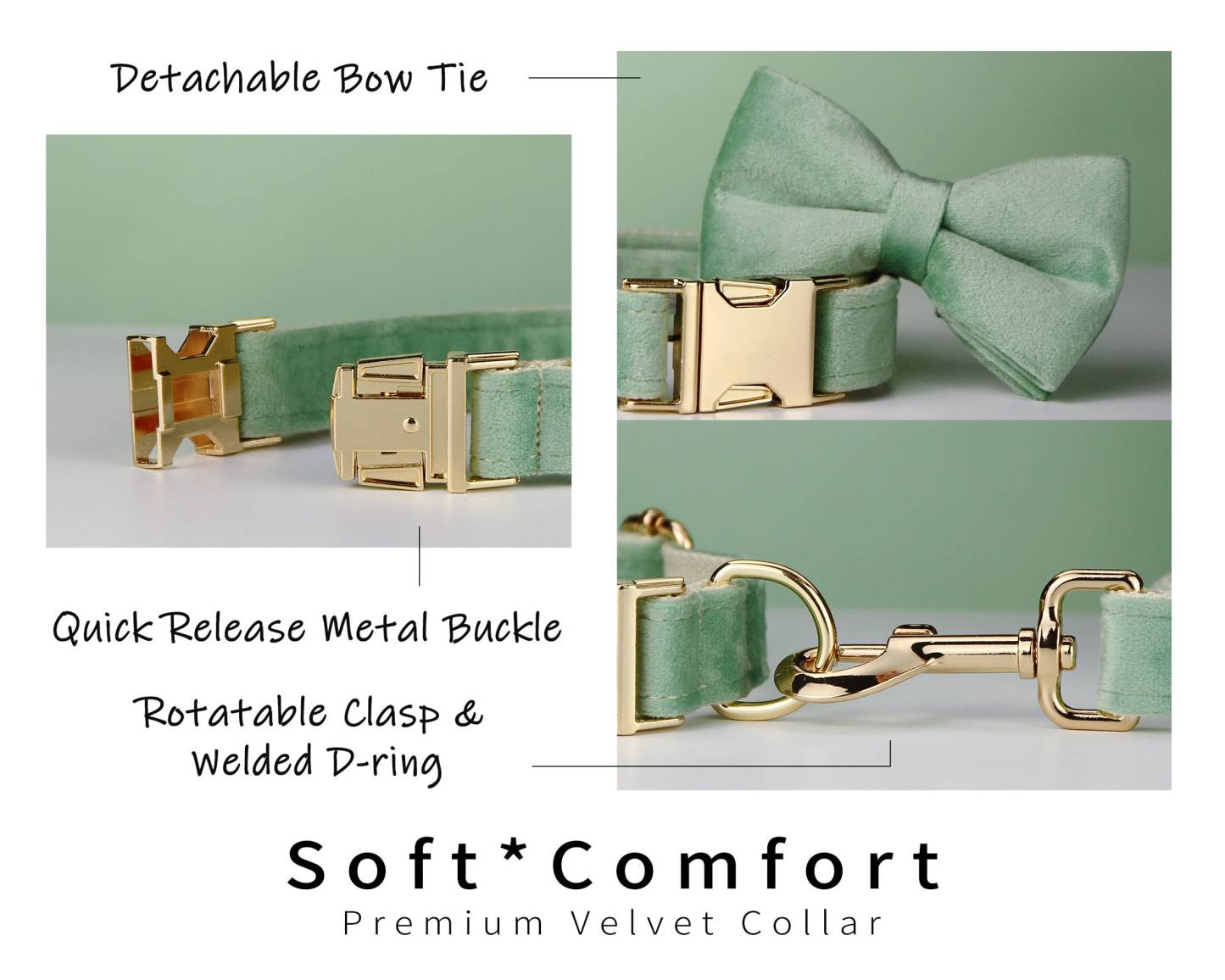 Multiple Colour Velvet Personalise Dog Collar Leash Set with Bow,Engraved Pet Name Plate Metal Buckle,Wedding Puppy Gift