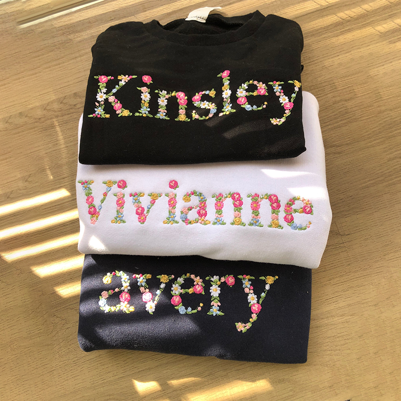 Floral Embroidered Toddler Personalized Name Sweatshirts 2T-7 Gifts for daughter Niece Birthday Girl Best Seller 