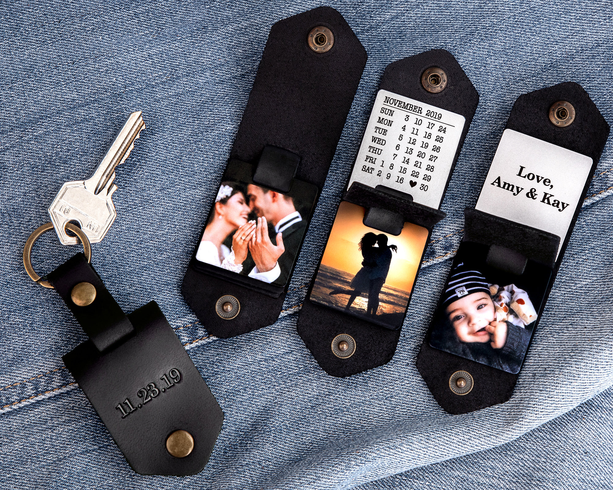 First time dad gift, Leather keychain personalized with photo and name, new dad gift from daughter, daddy to be photo gift