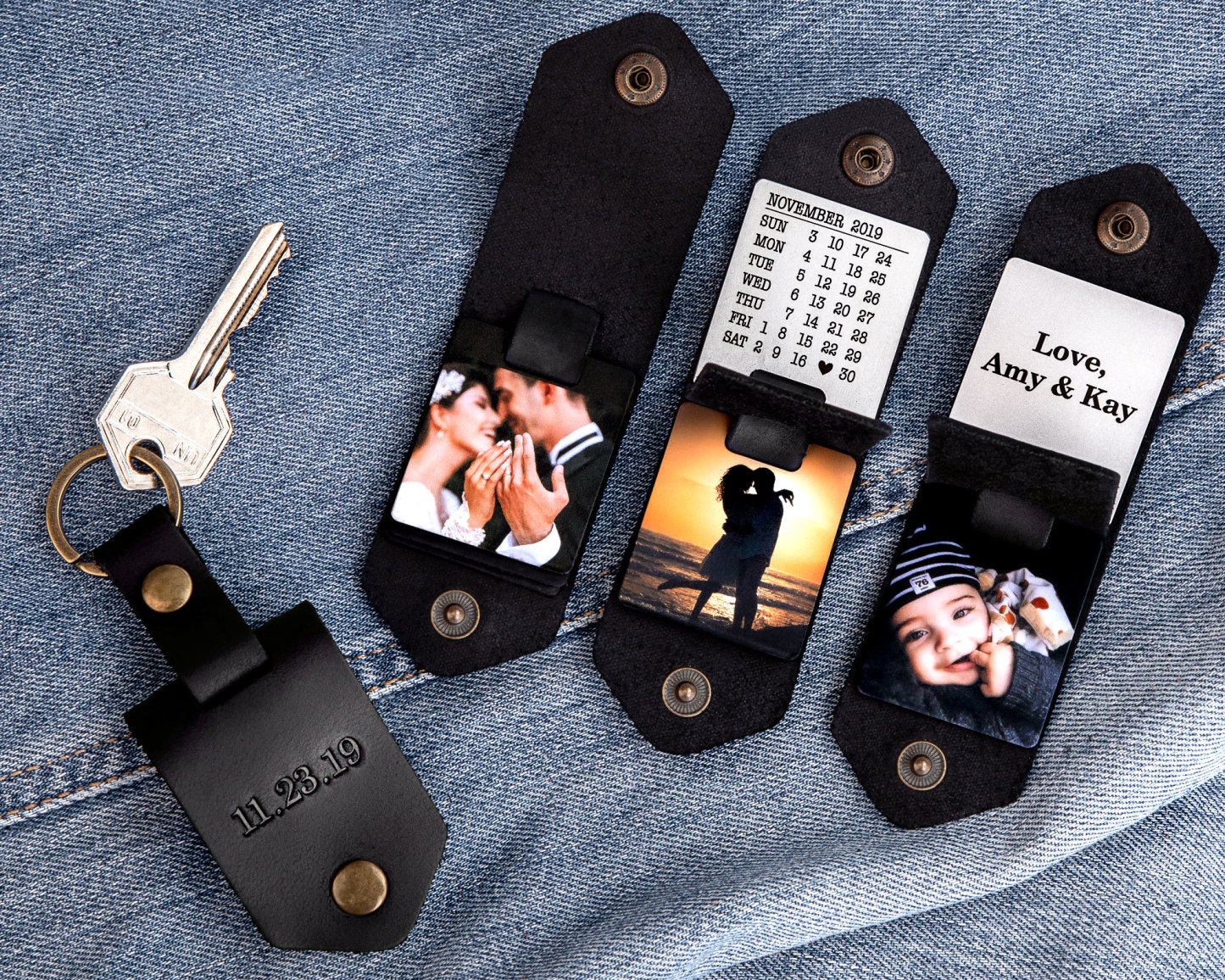 First time dad gift, Leather keychain personalized with photo and name, new dad gift from daughter, daddy to be photo gift