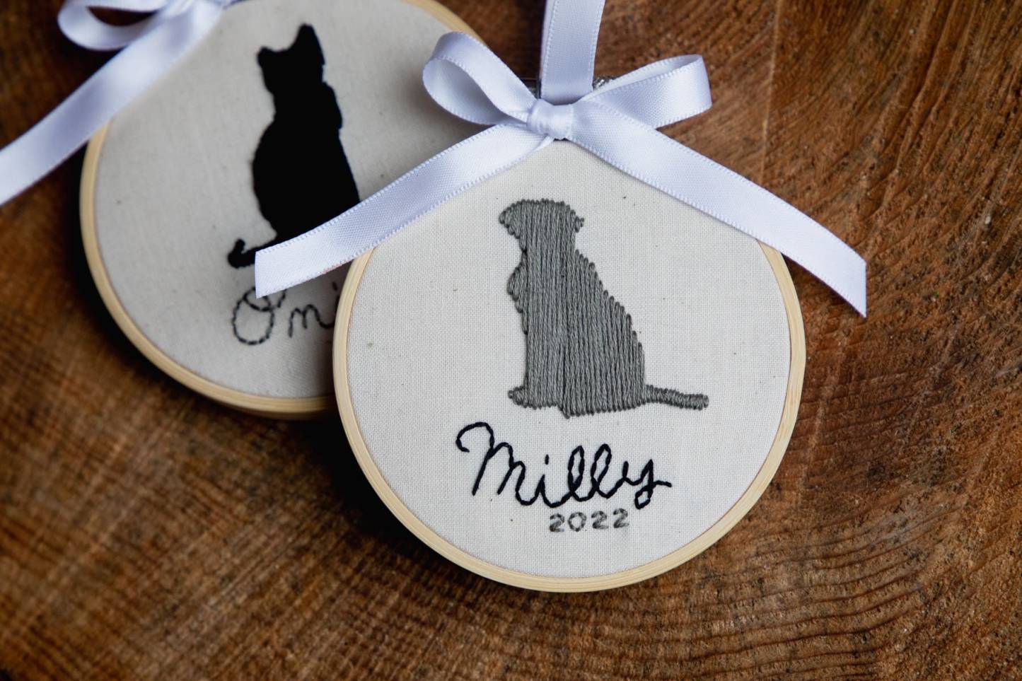 Pet Silhouette Ornament | Personalized Embroidery Hoop Christmas Ornament | Pet Owner Gift For Holidays