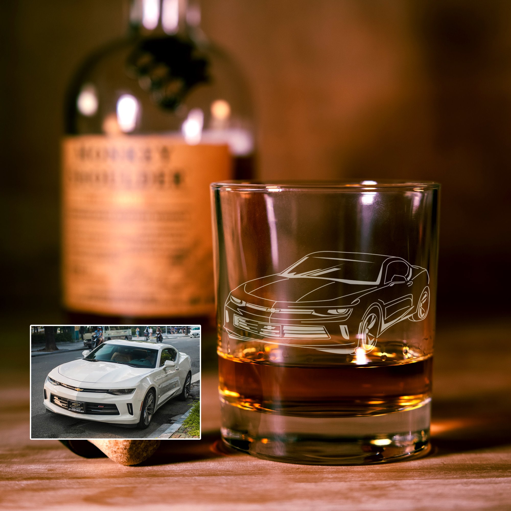 Your Own Car Custom Rock Glass | Personalized Engraved Whiskey Glass | Gifts for Him | Classic Car Illustration