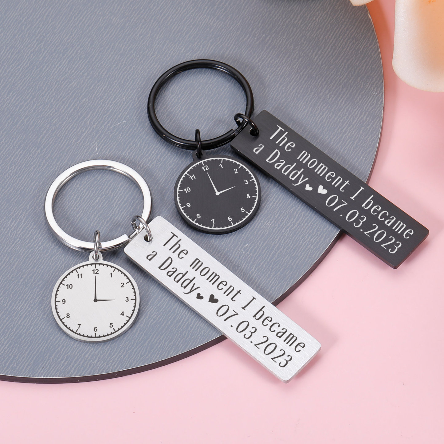 The Moment I Became a Daddy Keyring, Christmas Gifts for Dad Mom, Father’s Day keychain, Gift for new dad, Personalized birth time and date