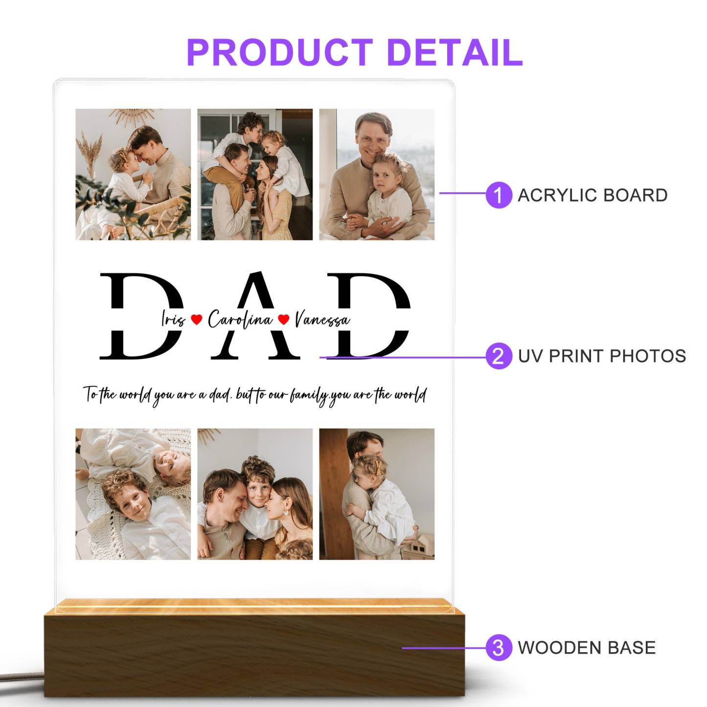 Personalized Photo Night Light, Fathers Day Gifts, Personalized Gifts, Bedroom Night Light,Gift for Dad,Best Dad Ever,Custom Name Light