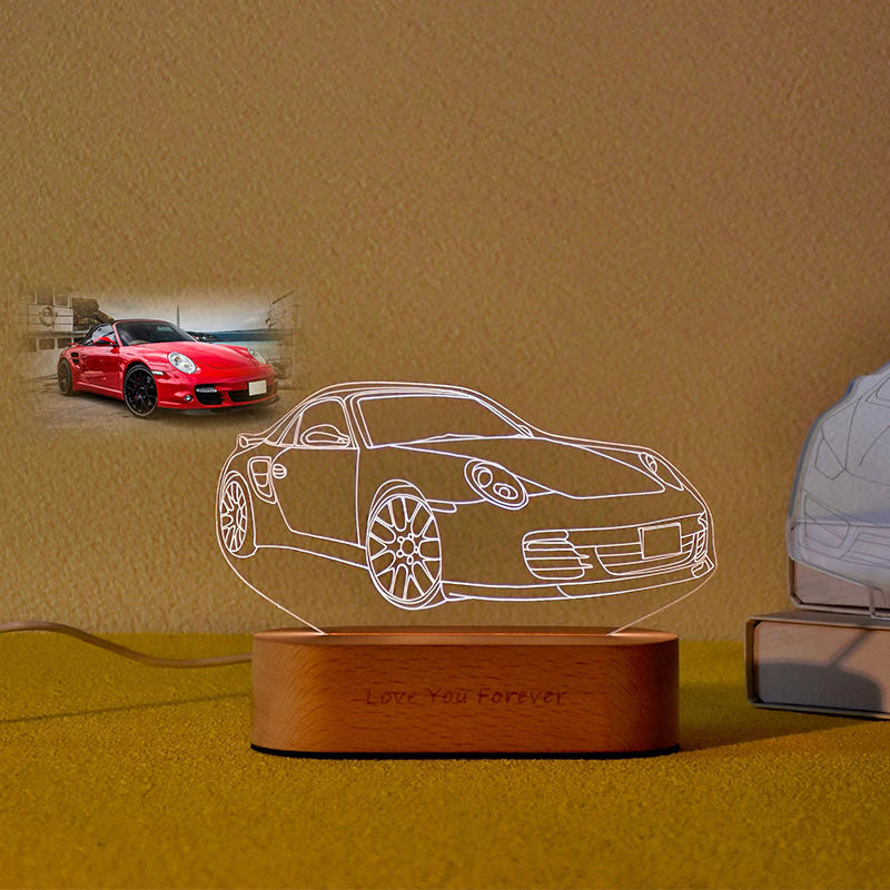 Custom 3D Car Sketch Night Light | Acrylic LED Light | Personalized Car Accessory | Gift for Him