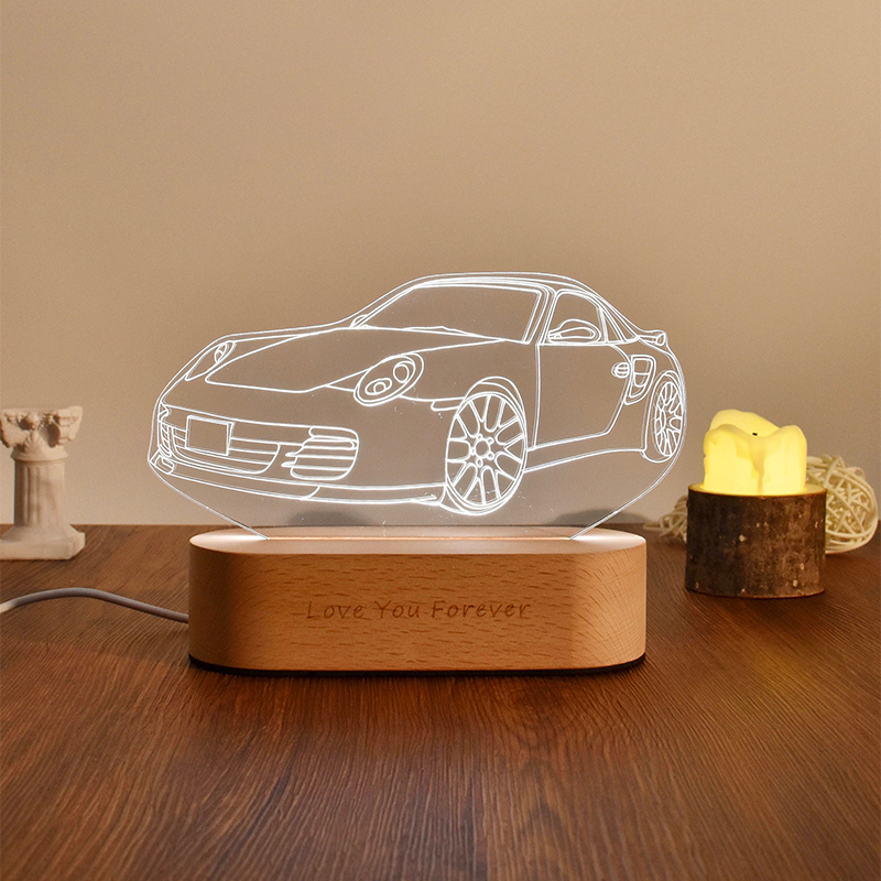 Custom 3D Car Sketch Night Light | Acrylic LED Light | Personalized Car Accessory | Gift for Him