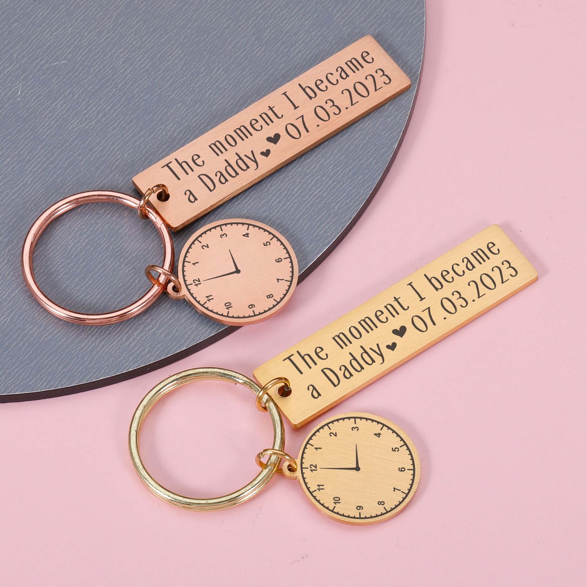 The Moment I Became a Daddy Keyring, Christmas Gifts for Dad Mom, Father’s Day keychain, Gift for new dad, Personalized birth time and date