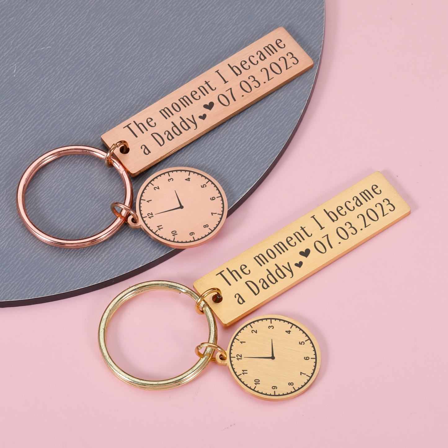 The Moment I Became a Daddy Keyring, Christmas Gifts for Dad Mom, Father’s Day keychain, Gift for new dad, Personalized birth time and date