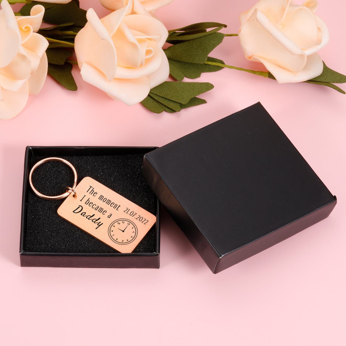 The Moment I Became a Daddy Keyring, Christmas Gifts for Dad Mom, Father’s Day keychain, Gift for new dad, Personalized birth time and date