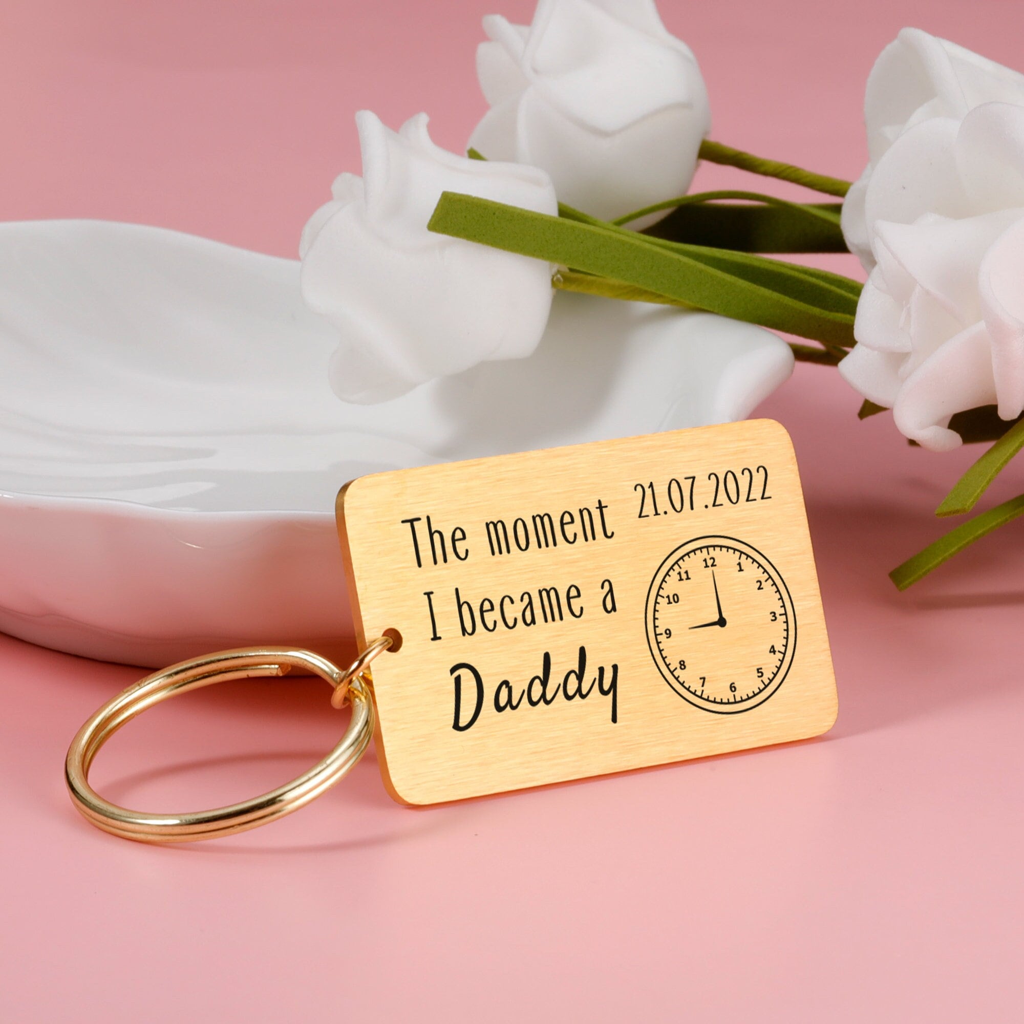 The Moment I Became a Daddy Keyring, Christmas Gifts for Dad Mom, Father’s Day keychain, Gift for new dad, Personalized birth time and date
