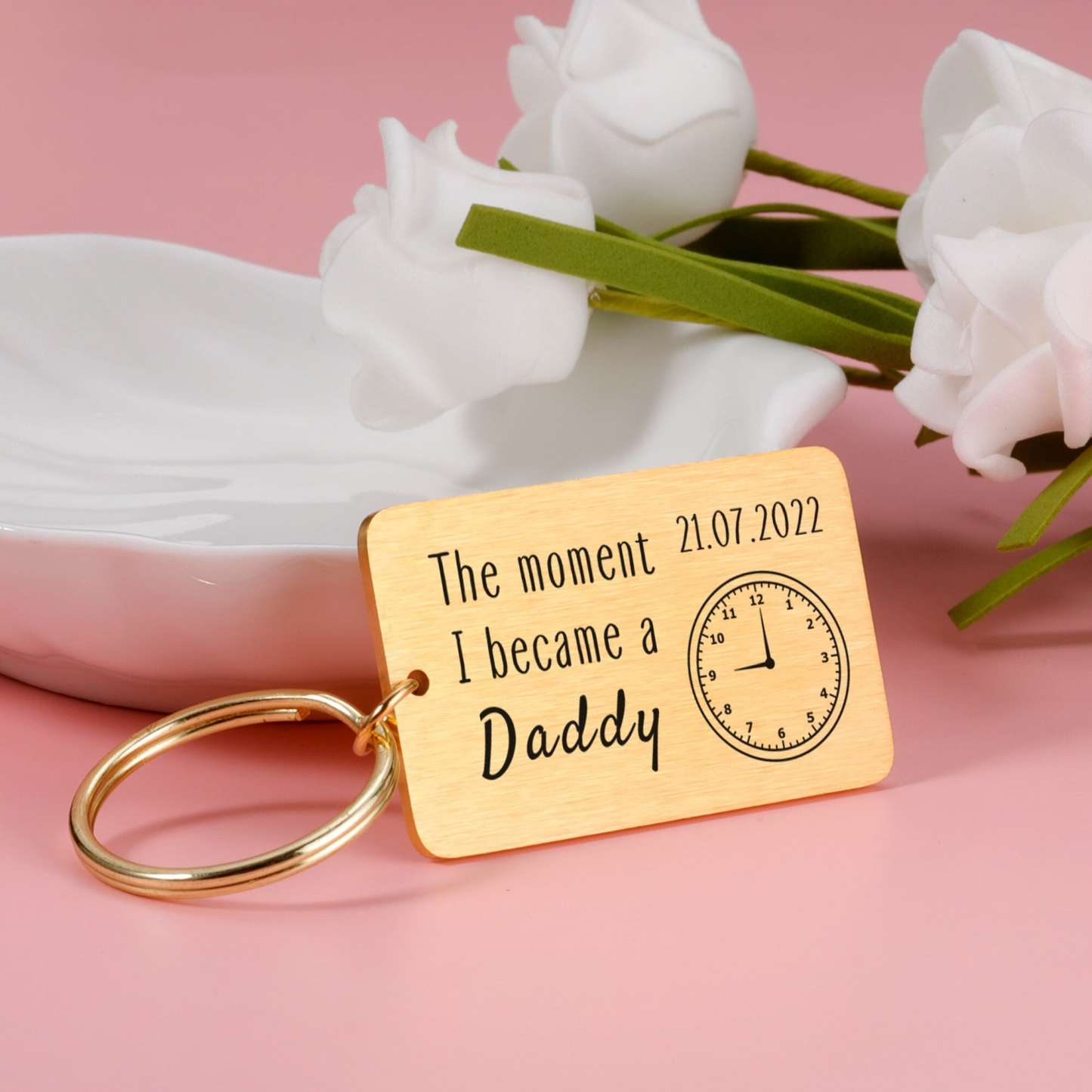 The Moment I Became a Daddy Keyring, Christmas Gifts for Dad Mom, Father’s Day keychain, Gift for new dad, Personalized birth time and date