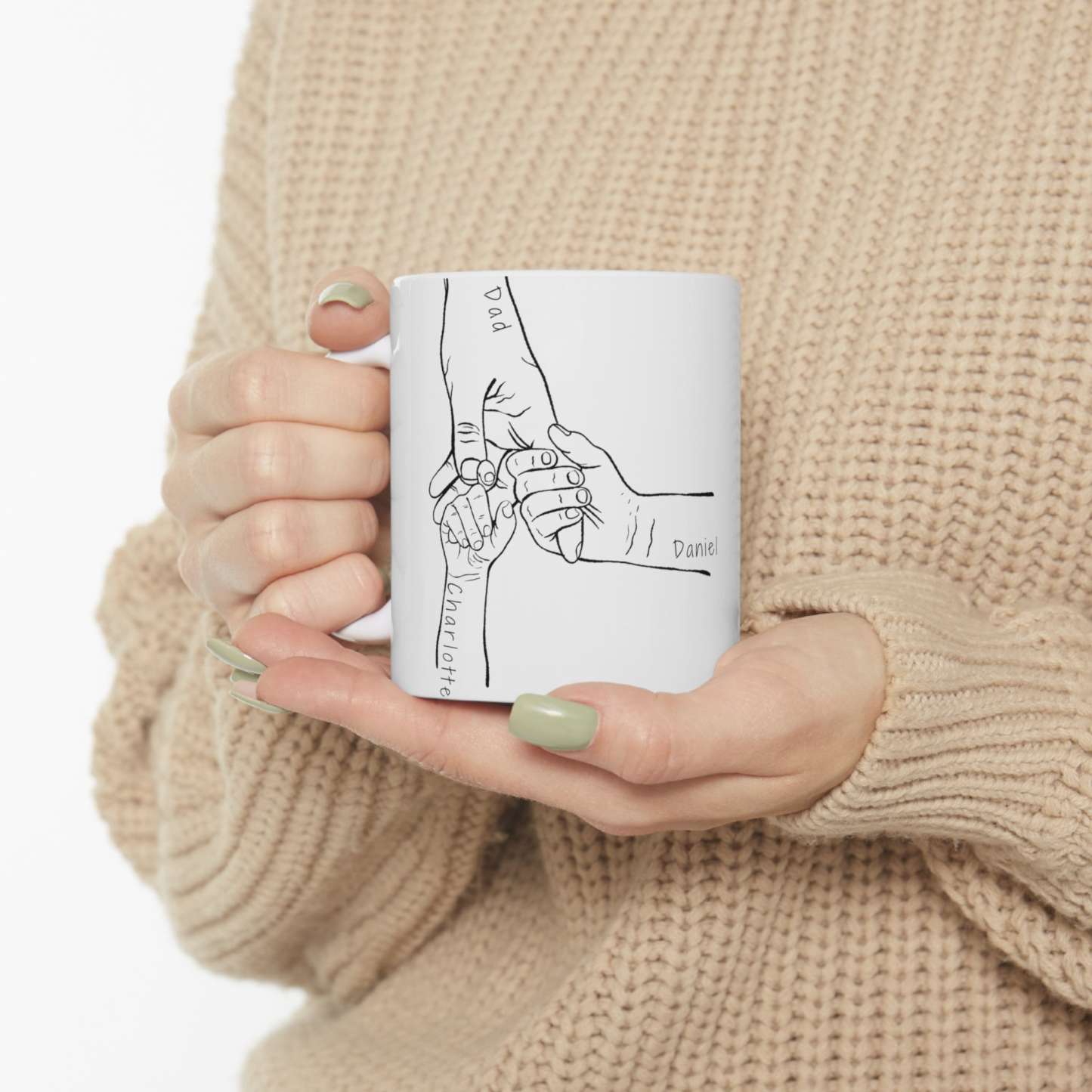 Personalized Dad Mug: Custom Name Engraved Handprint Ceramic Cup for Dad, Birthday Gift for Dad, Christmas Gift, men stocking filler