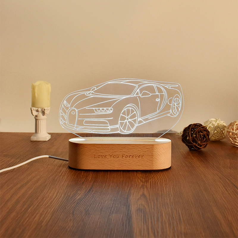 Custom 3D Car Sketch Night Light | Acrylic LED Light | Personalized Car Accessory | Gift for Him