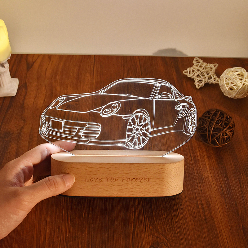 Custom 3D Car Sketch Night Light | Acrylic LED Light | Personalized Car Accessory | Gift for Him