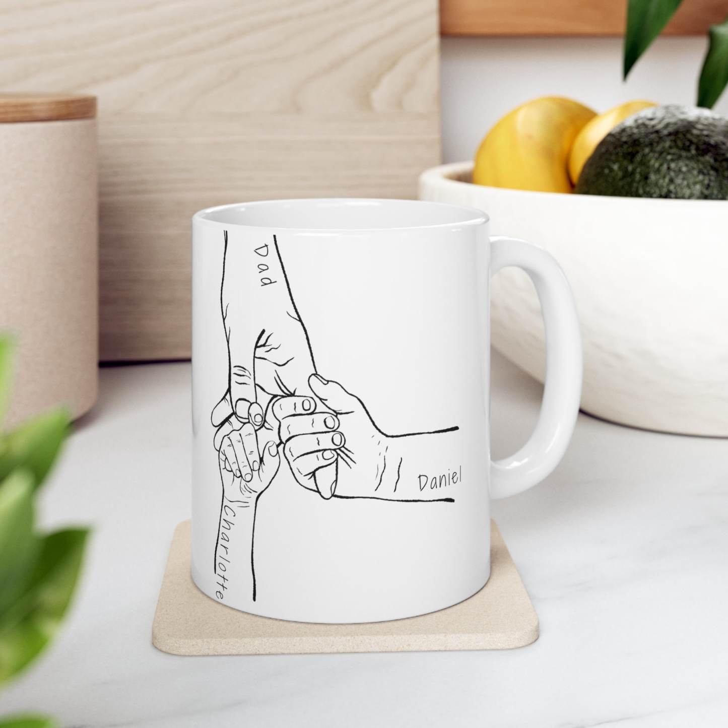 Personalized Dad Mug: Custom Name Engraved Handprint Ceramic Cup for Dad, Birthday Gift for Dad, Christmas Gift, men stocking filler