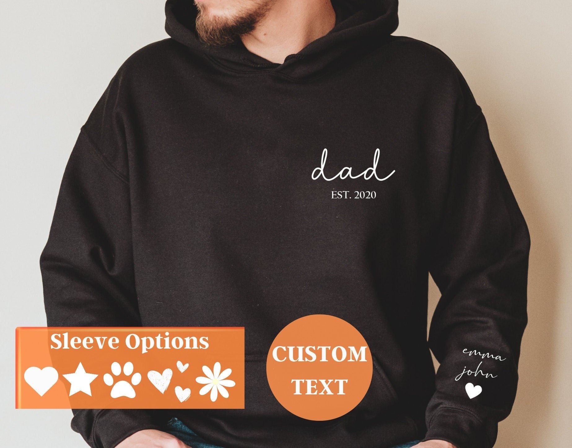 Dad Sweatshirt With Kids Names on Sleeve, New Dad EST Hoodie, Father's Day Gift, Personalized Dad Sweatshirt, Custom Dad Sweatshirt