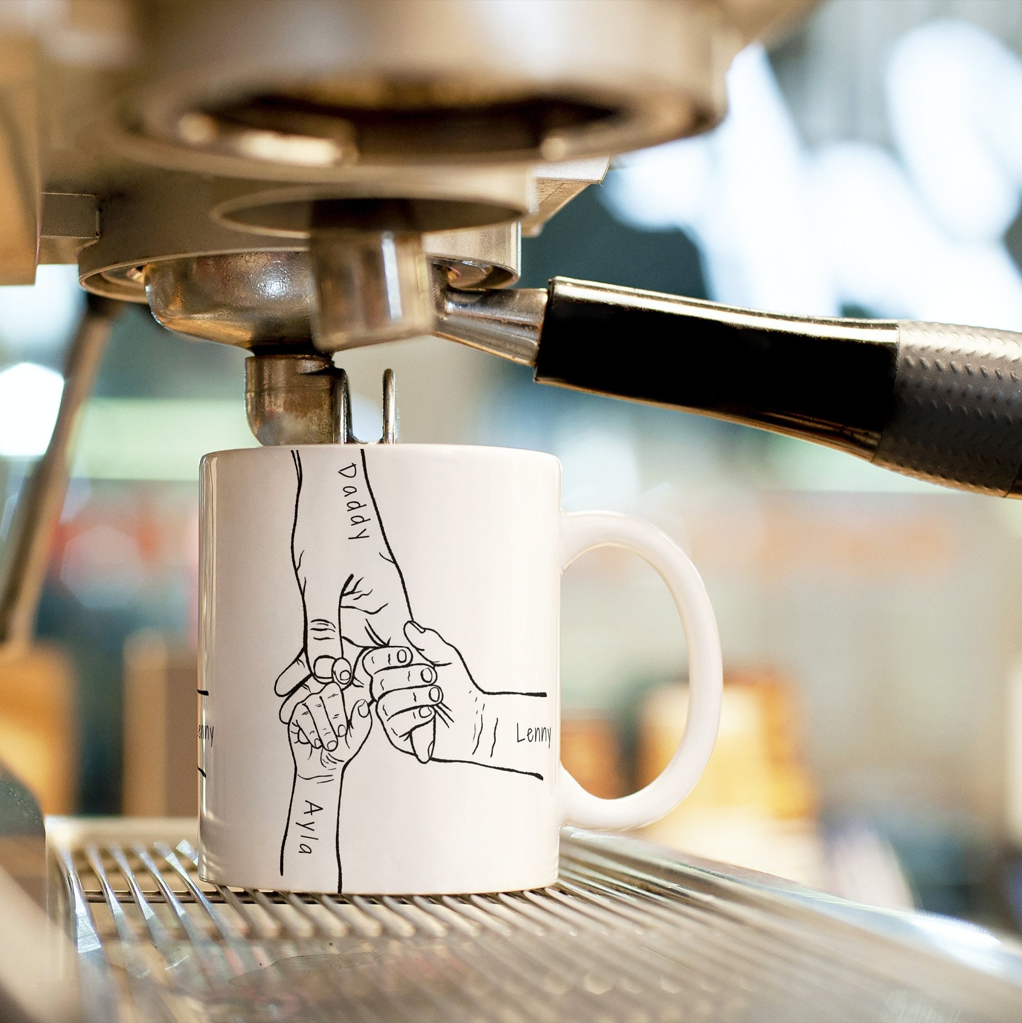 Personalized Dad Mug: Custom Name Engraved Handprint Ceramic Cup for Dad, Birthday Gift for Dad, Christmas Gift, men stocking filler
