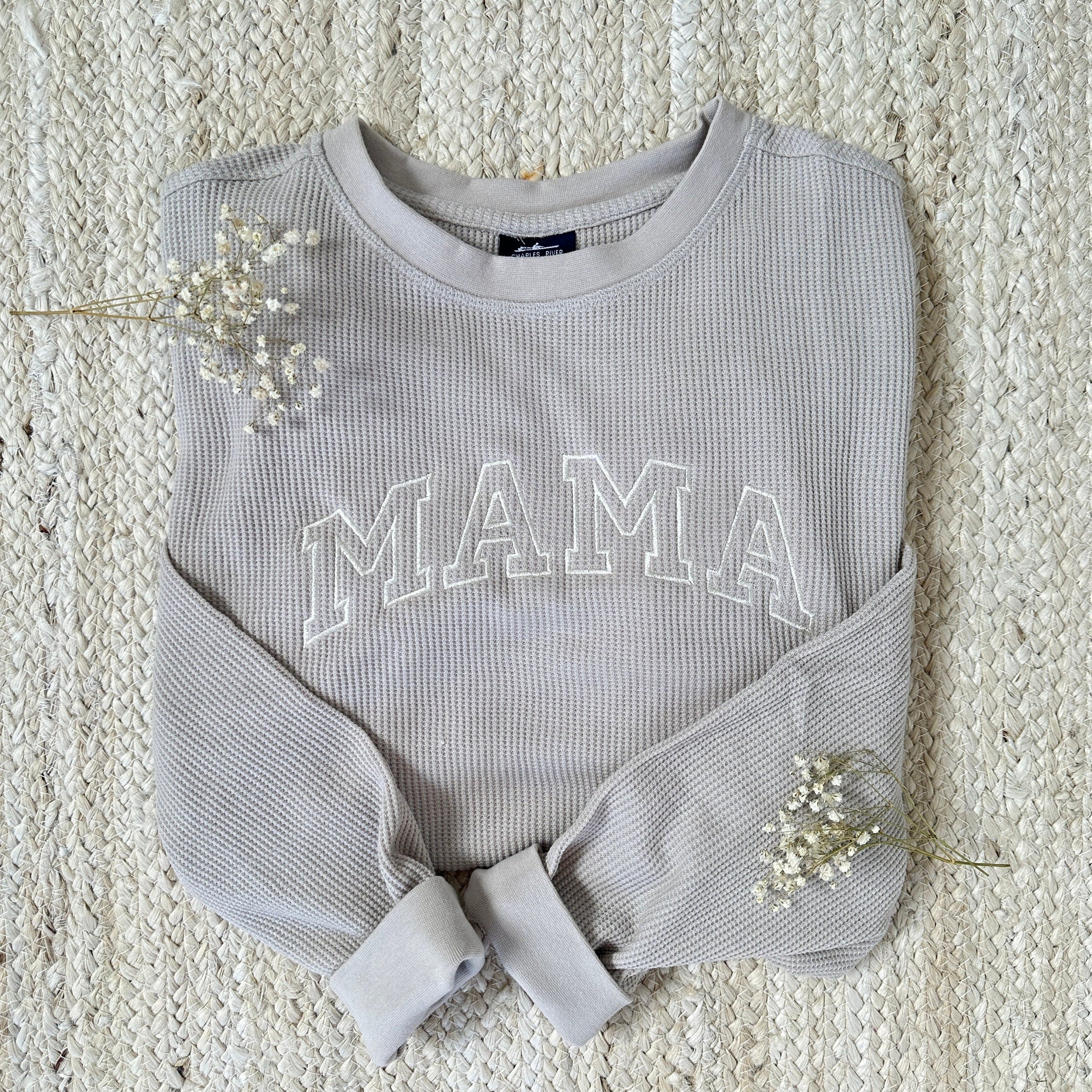 Waffle Knit Mama Crewneck Sweatshirt | Embroidered Mama Sweatshirt | Family Crewneck Sweatshirt | Pregnancy Announcement | Gift for Family