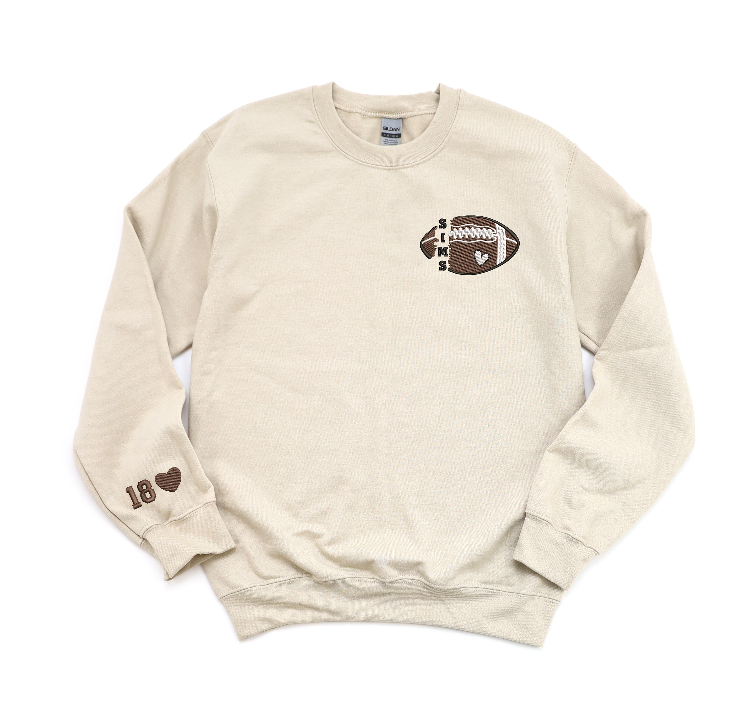 Personalized Football Embroidered Sweatshirt, Custom Football Name And Number On Sleeve Embroidered Sweatshirt, Gift for Husband, Son