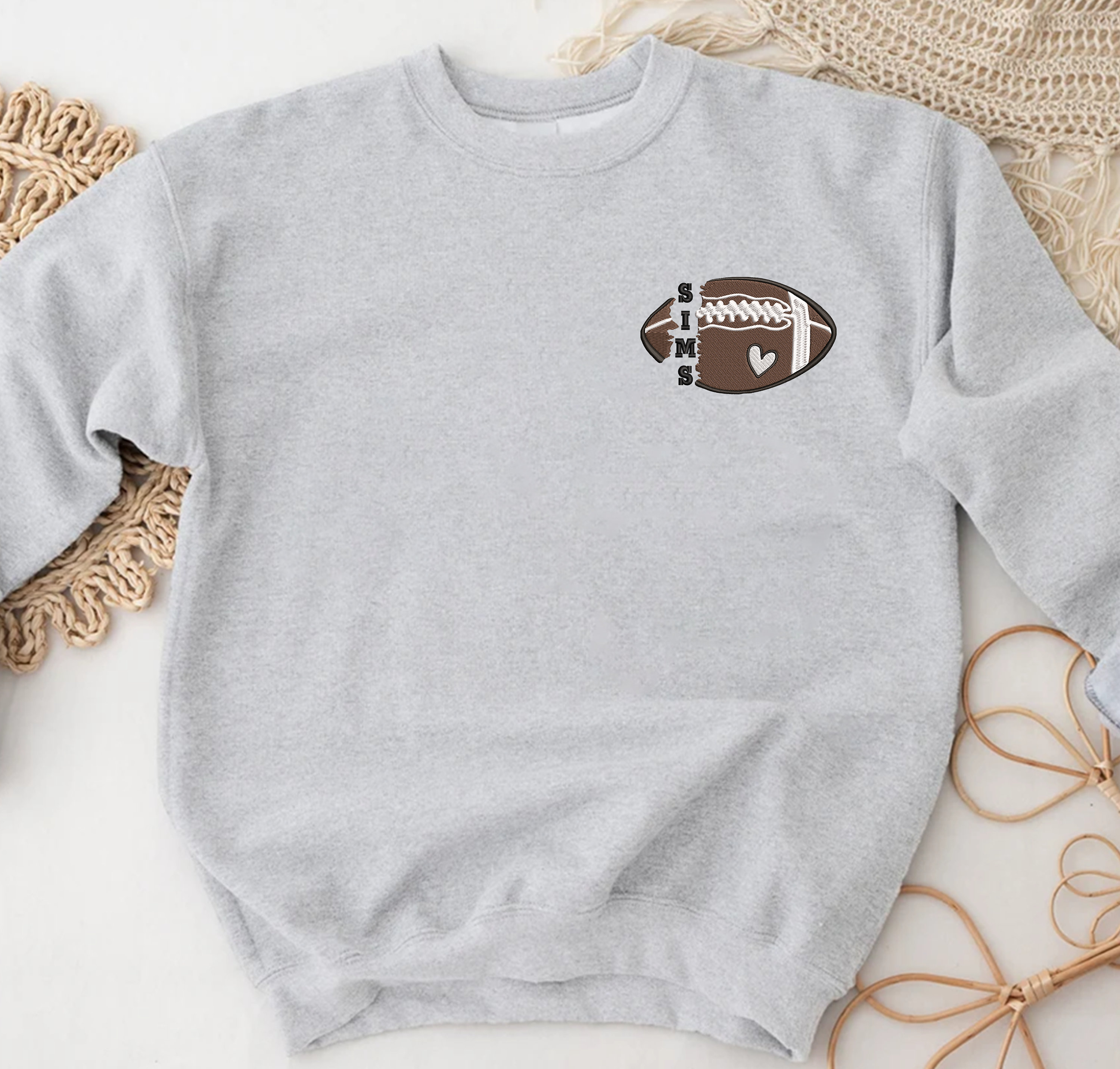 Personalized Football Embroidered Sweatshirt, Custom Football Name And Number On Sleeve Embroidered Sweatshirt, Gift for Husband, Son