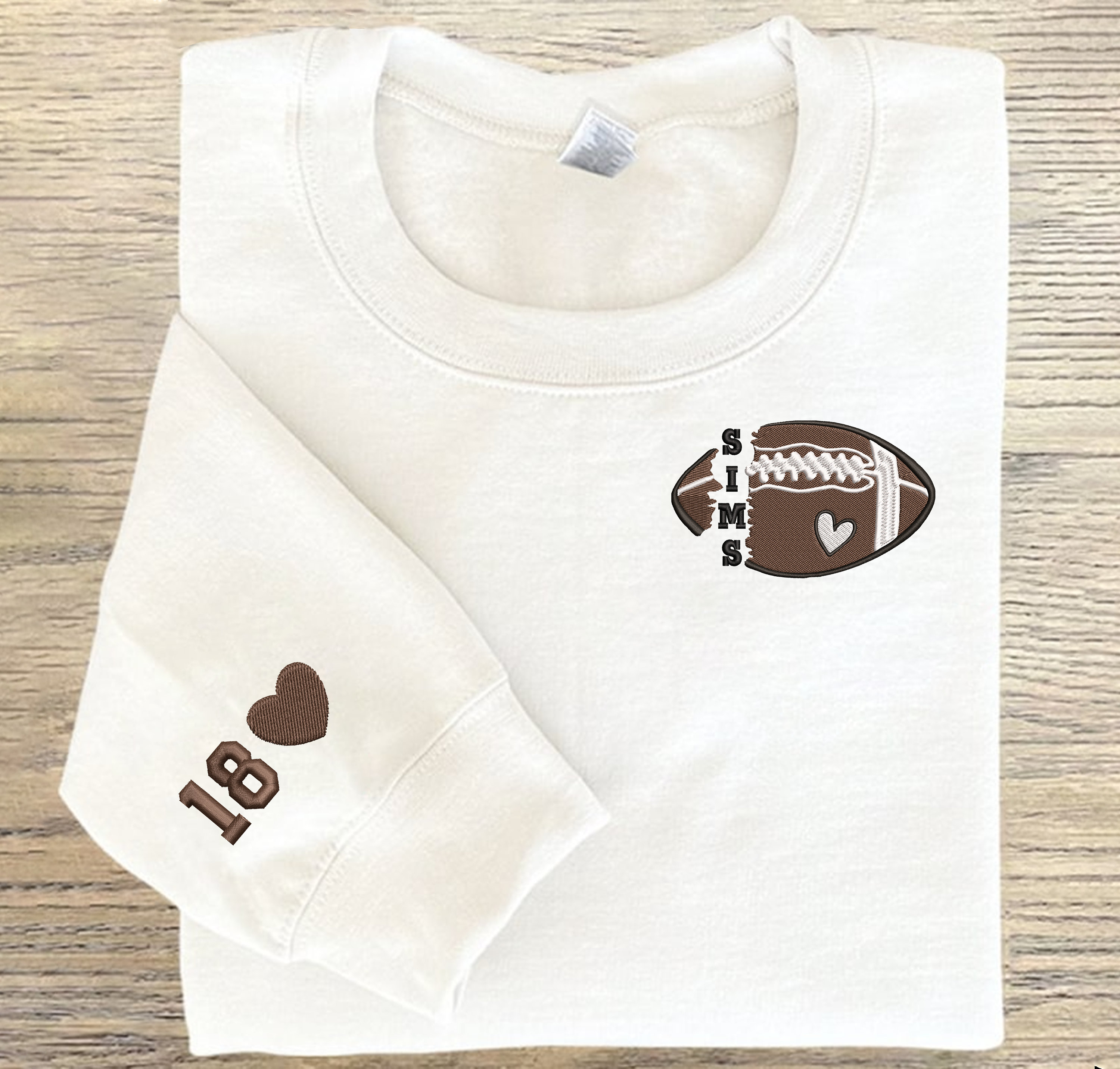 Personalized Football Embroidered Sweatshirt, Custom Football Name And Number On Sleeve Embroidered Sweatshirt, Gift for Husband, Son