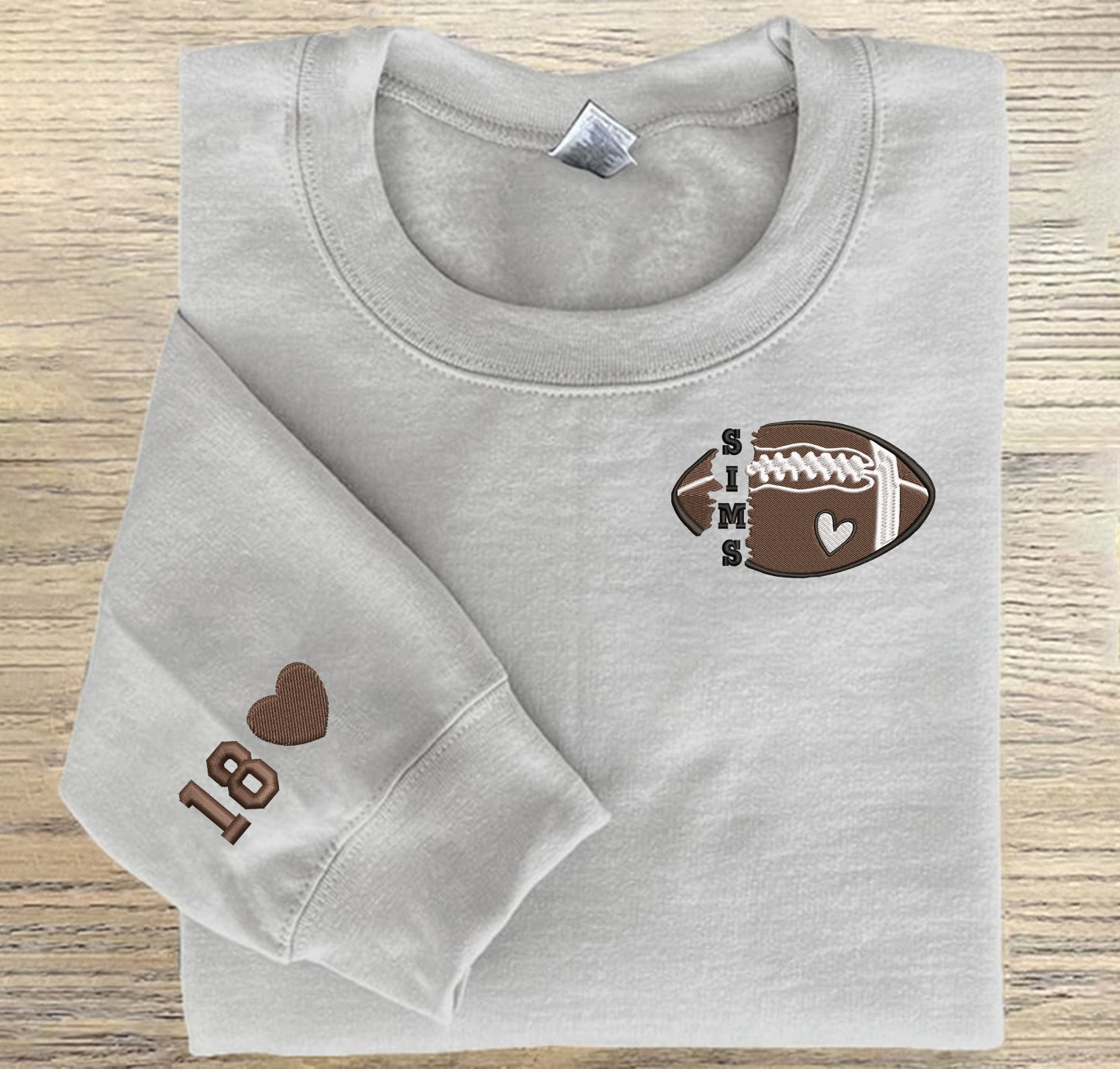 Personalized Football Embroidered Sweatshirt, Custom Football Name And Number On Sleeve Embroidered Sweatshirt, Gift for Husband, Son