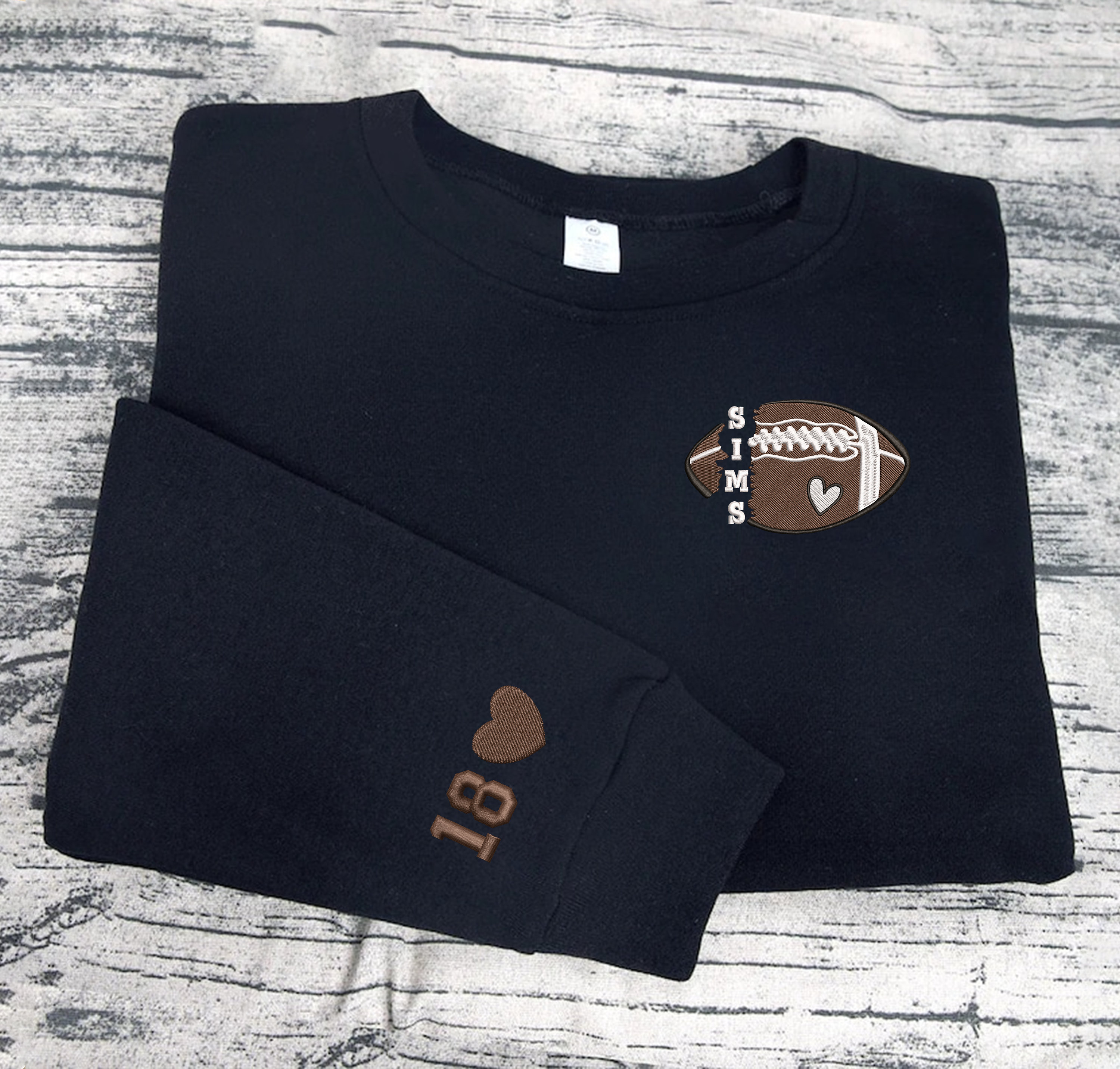 Personalized Football Embroidered Sweatshirt, Custom Football Name And Number On Sleeve Embroidered Sweatshirt, Gift for Husband, Son