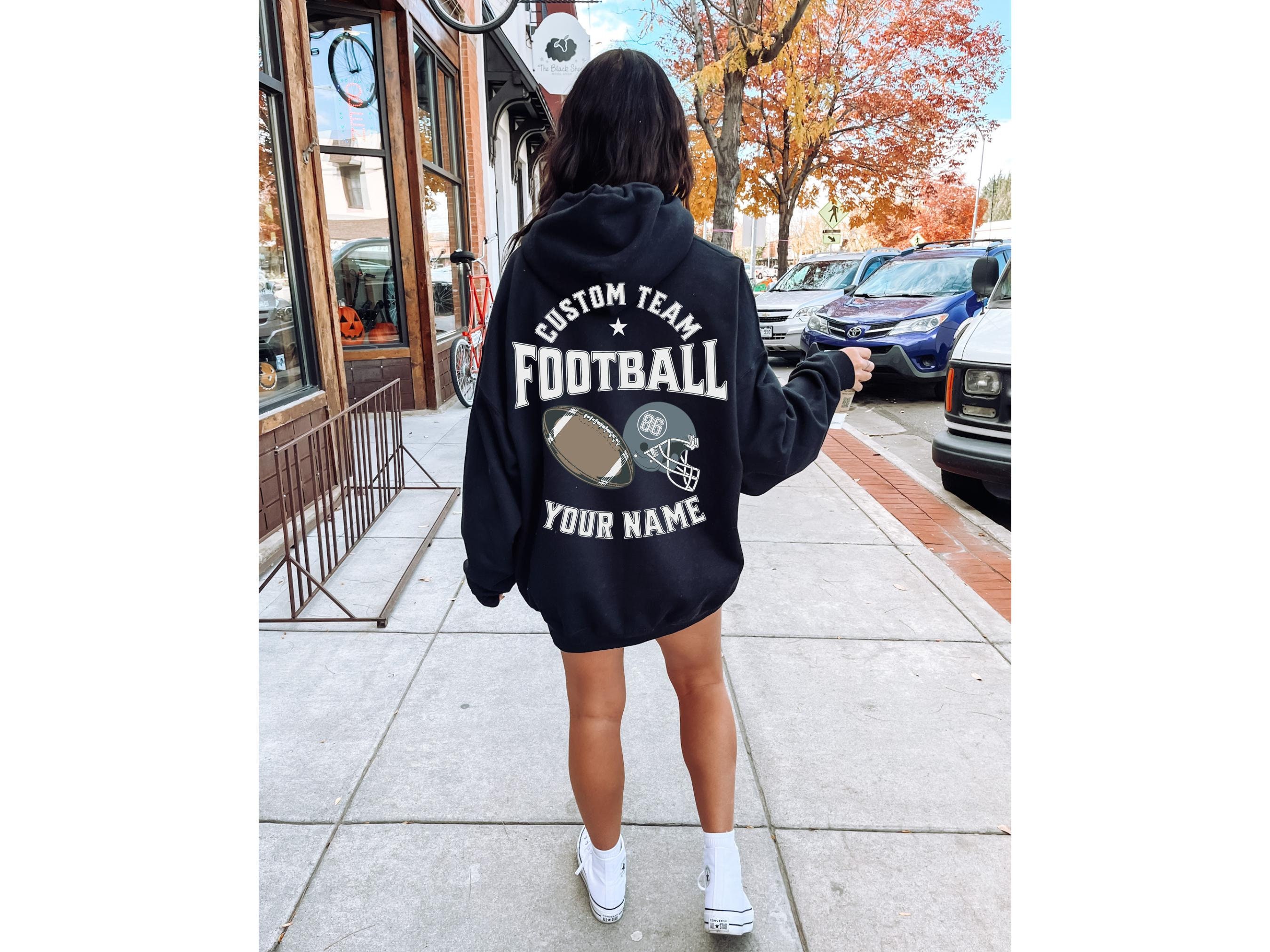 Customized Football Hoodie, Your Name Football Sweatshirt, Game Day Hoodie, Football Girlfriend Sister Shirt, Senior Football Mom Sweater